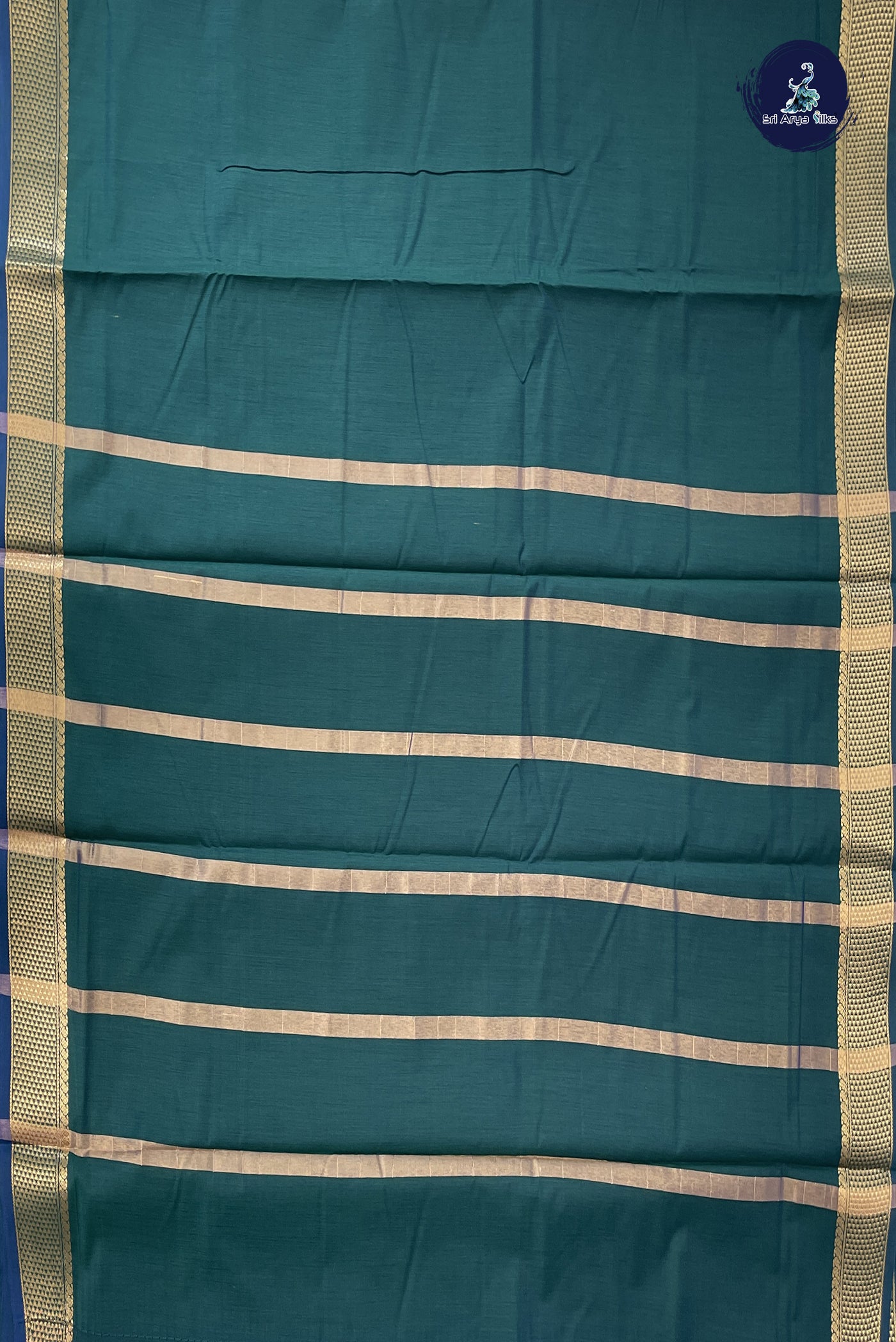 Green Madisar Semi Silk Cotton Saree With Plain Pattern