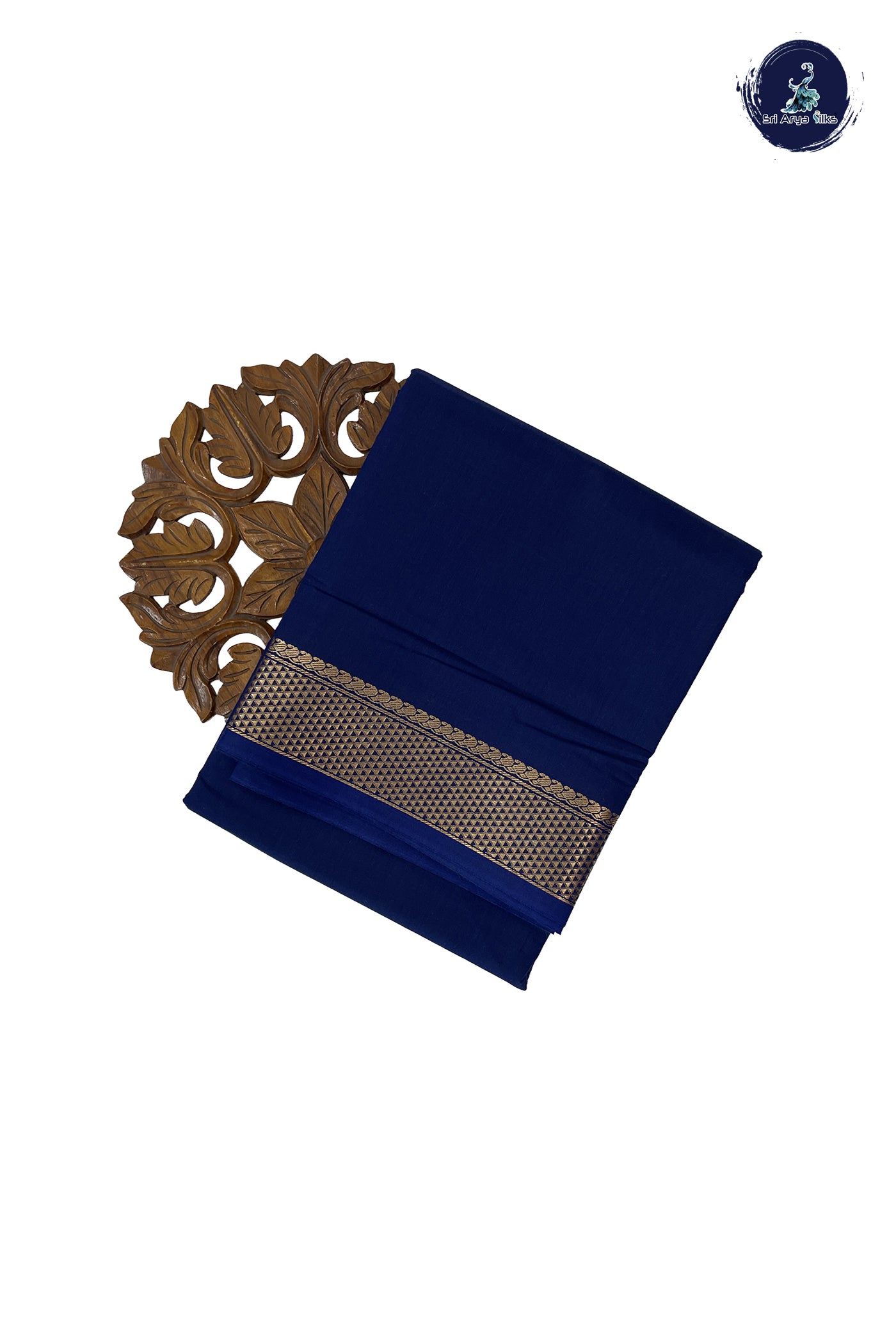 Navy Blue Madisar Semi Silk Cotton Saree With Plain Pattern
