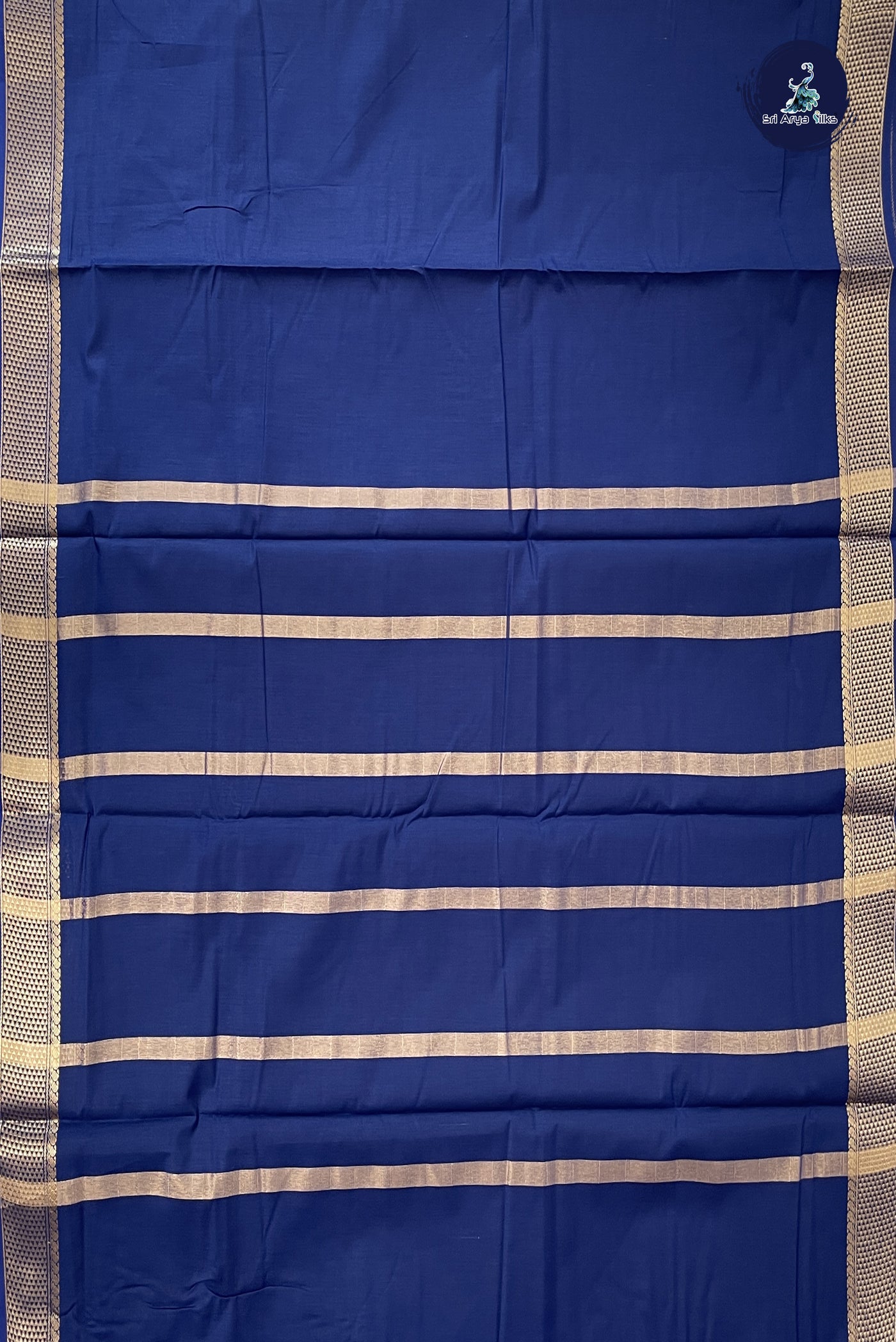 Navy Blue Madisar Semi Silk Cotton Saree With Plain Pattern