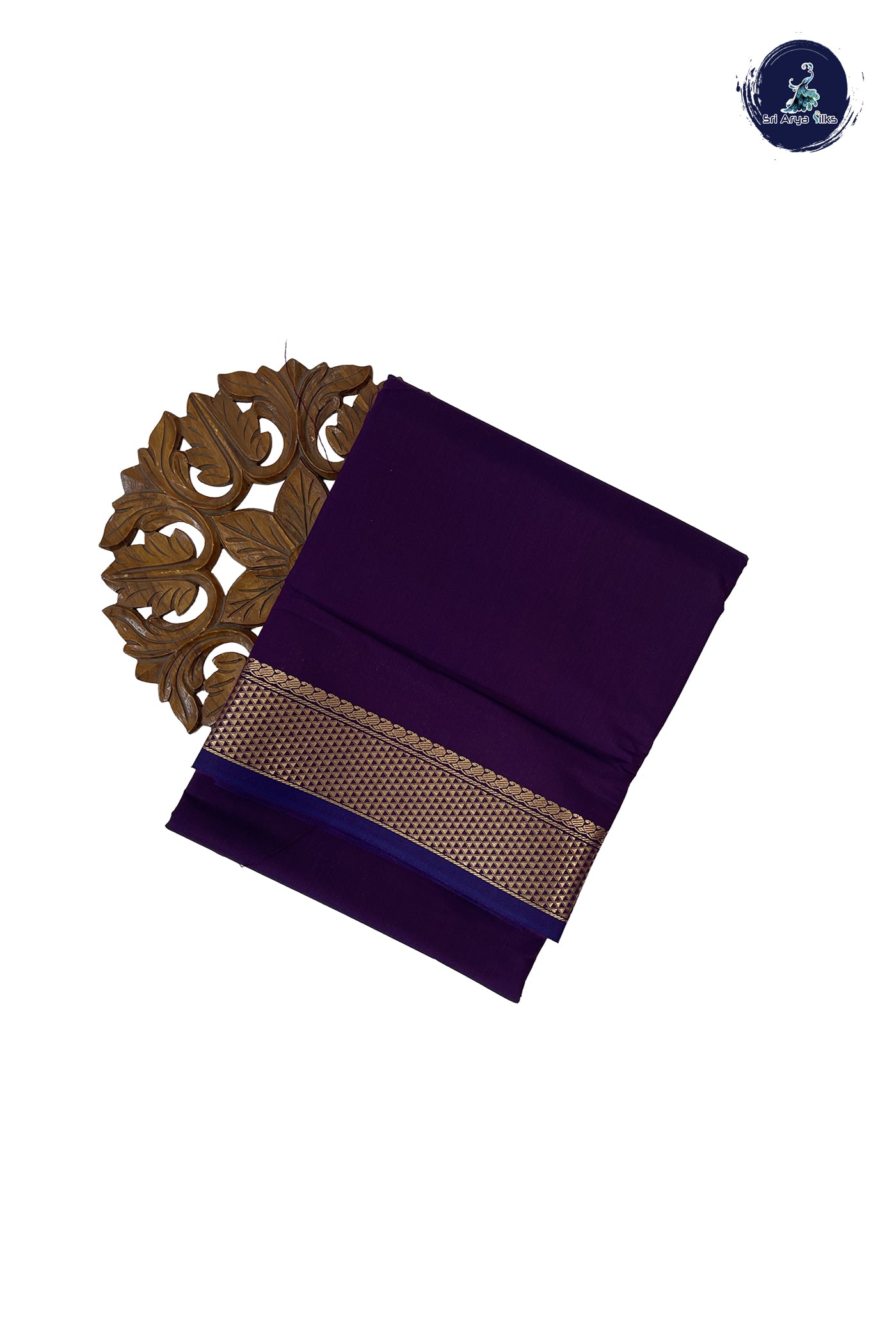 Dark Plum Madisar Semi Silk Cotton Saree With Plain Pattern