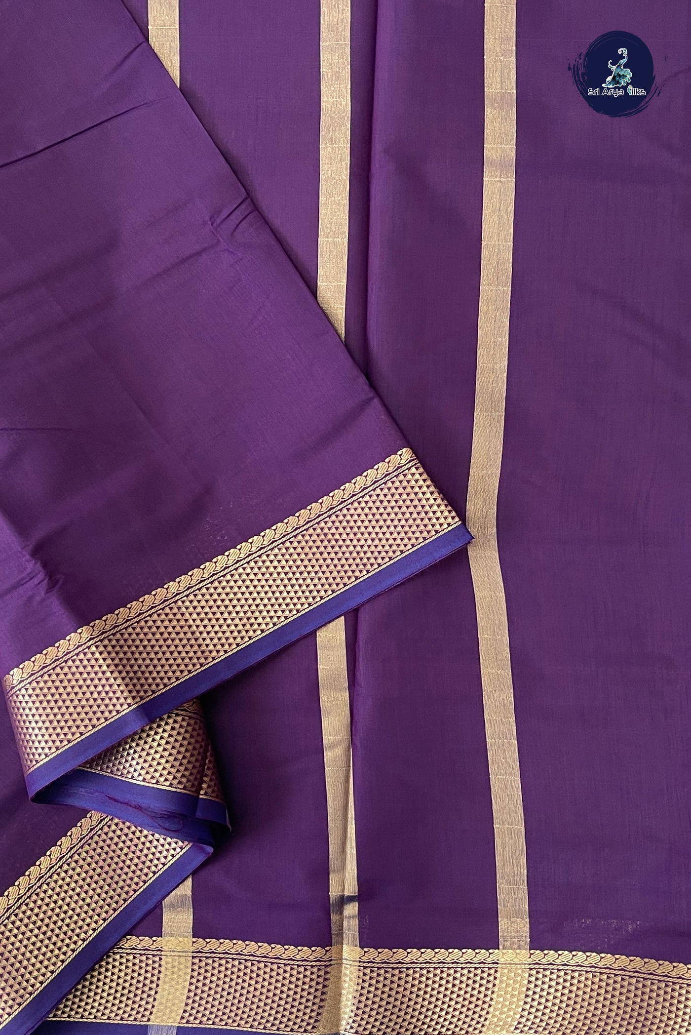 Dark Plum Madisar Semi Silk Cotton Saree With Plain Pattern