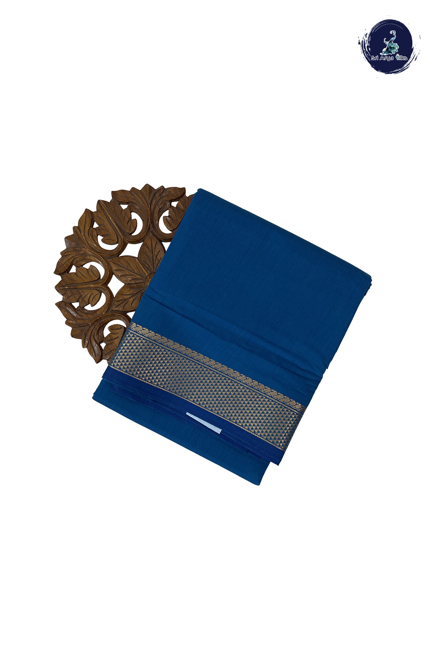 Sapphire Blue Madisar Semi Silk Cotton Saree With Plain Pattern