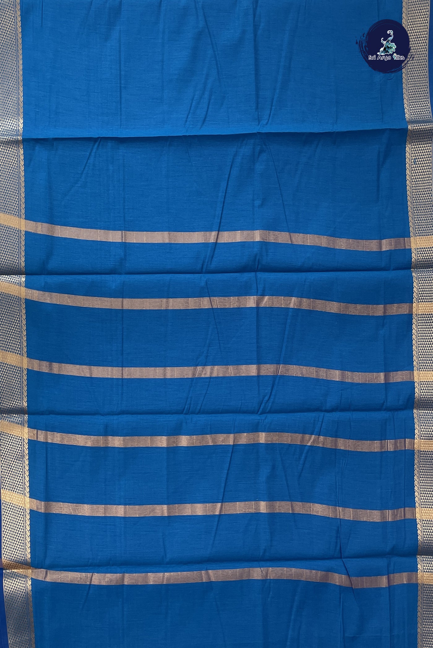 Sapphire Blue Madisar Semi Silk Cotton Saree With Plain Pattern