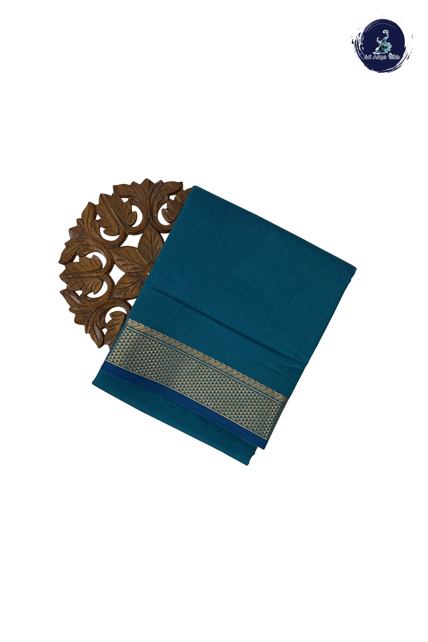 Sapphire Green Madisar Semi Silk Cotton Saree With Plain Pattern