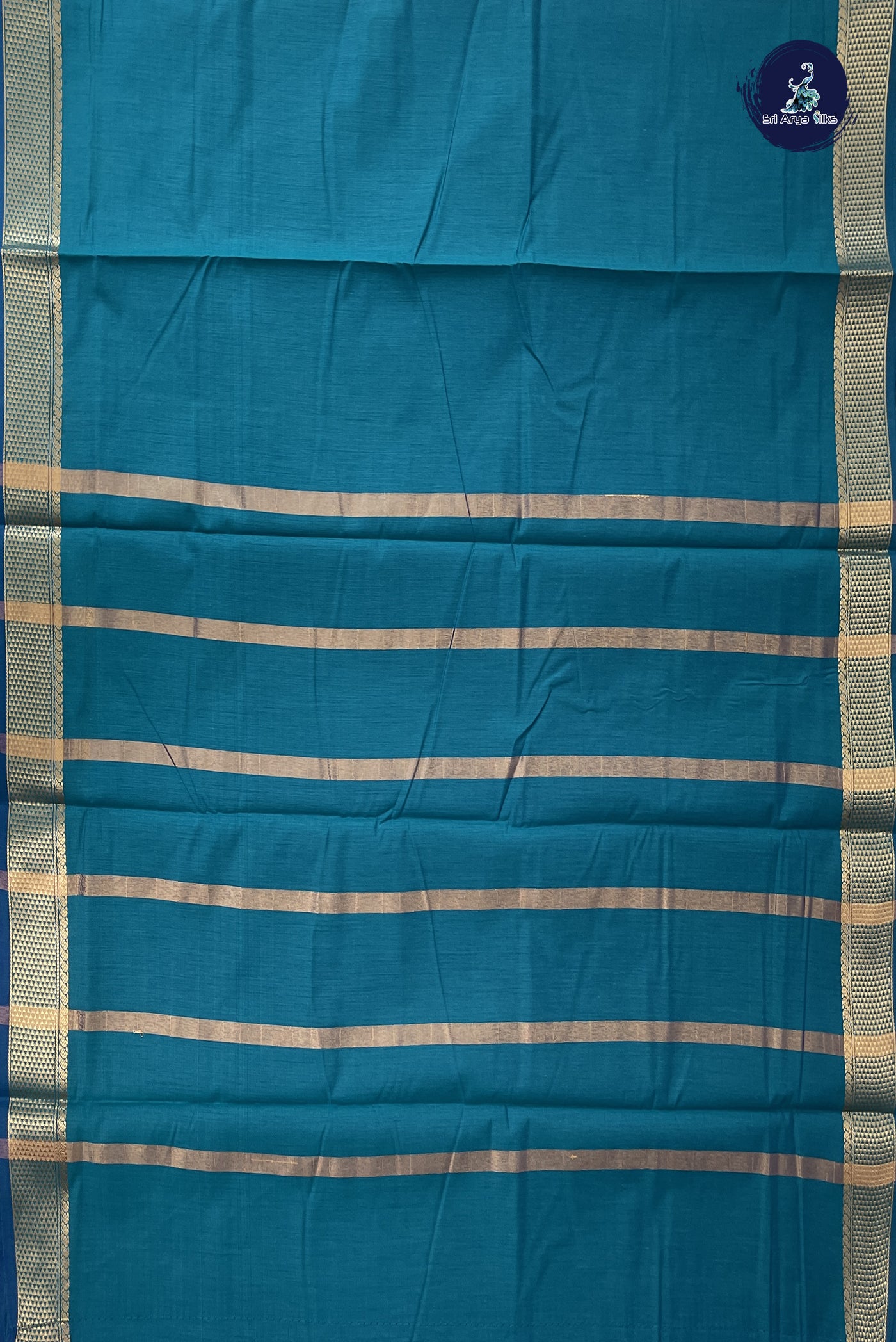 Sapphire Green Madisar Semi Silk Cotton Saree With Plain Pattern
