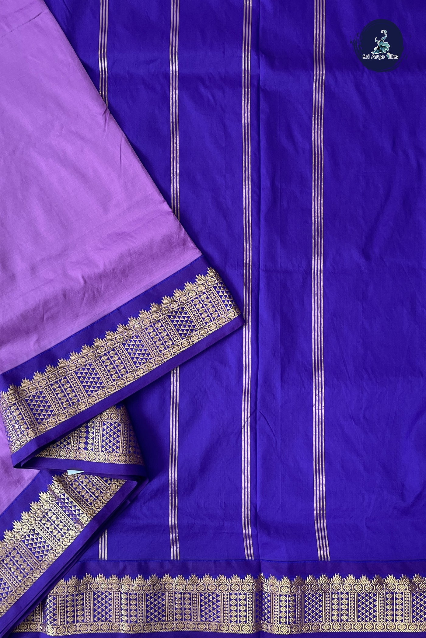 Lavender Madisar Semi Silk Saree With Plain Pattern