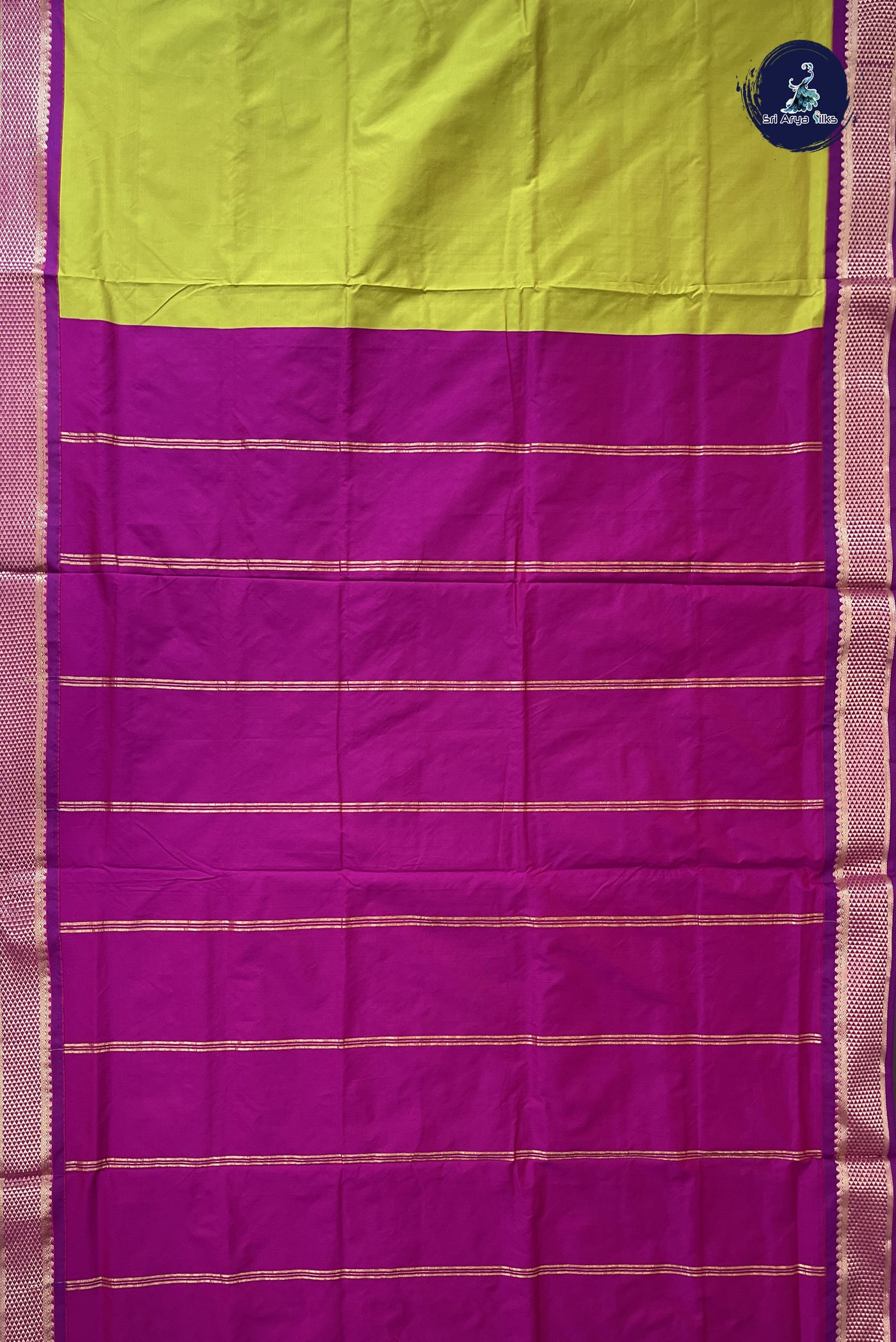 Lime Green Madisar Semi Silk Saree With Plain Pattern