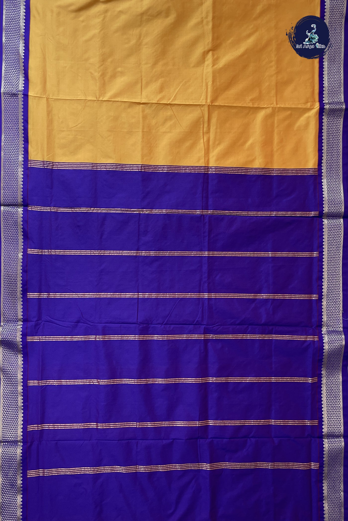 Lite Mustard Orange Madisar Semi Silk Saree With Plain Pattern
