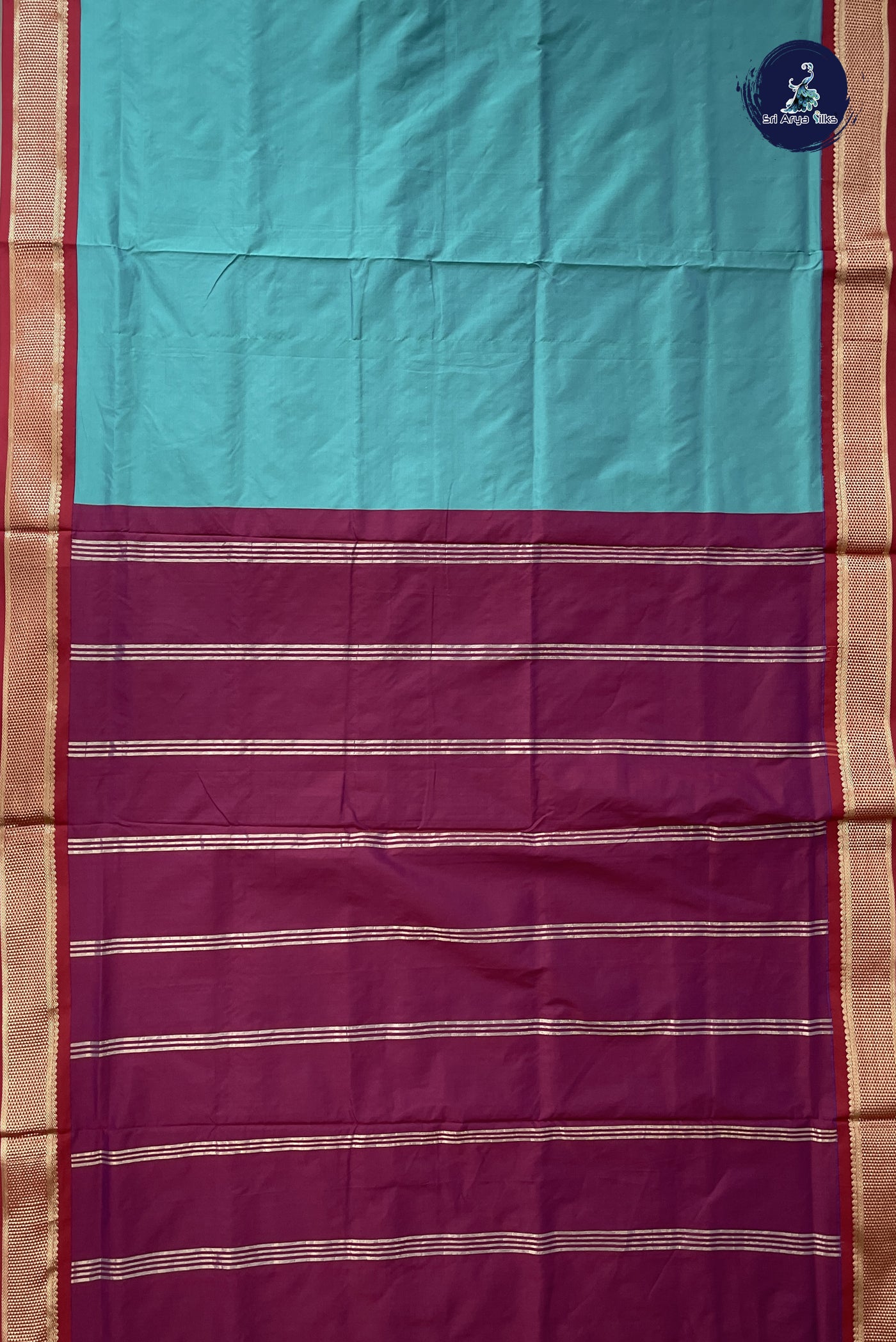 Teal Blue Madisar Semi Silk Saree With Plain Pattern