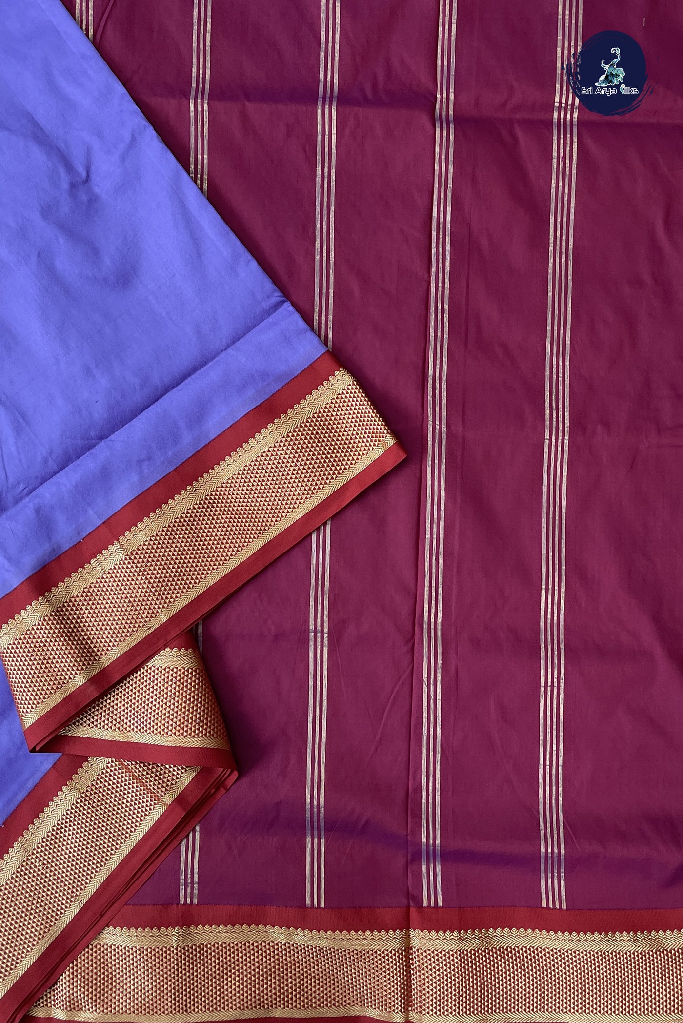 Lavender Madisar Semi Silk Saree With Plain Pattern