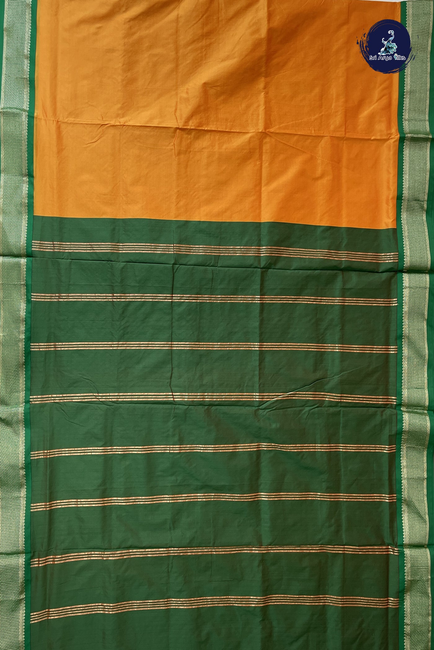 Yellowish Orange Madisar Semi Silk Saree With Plain Pattern