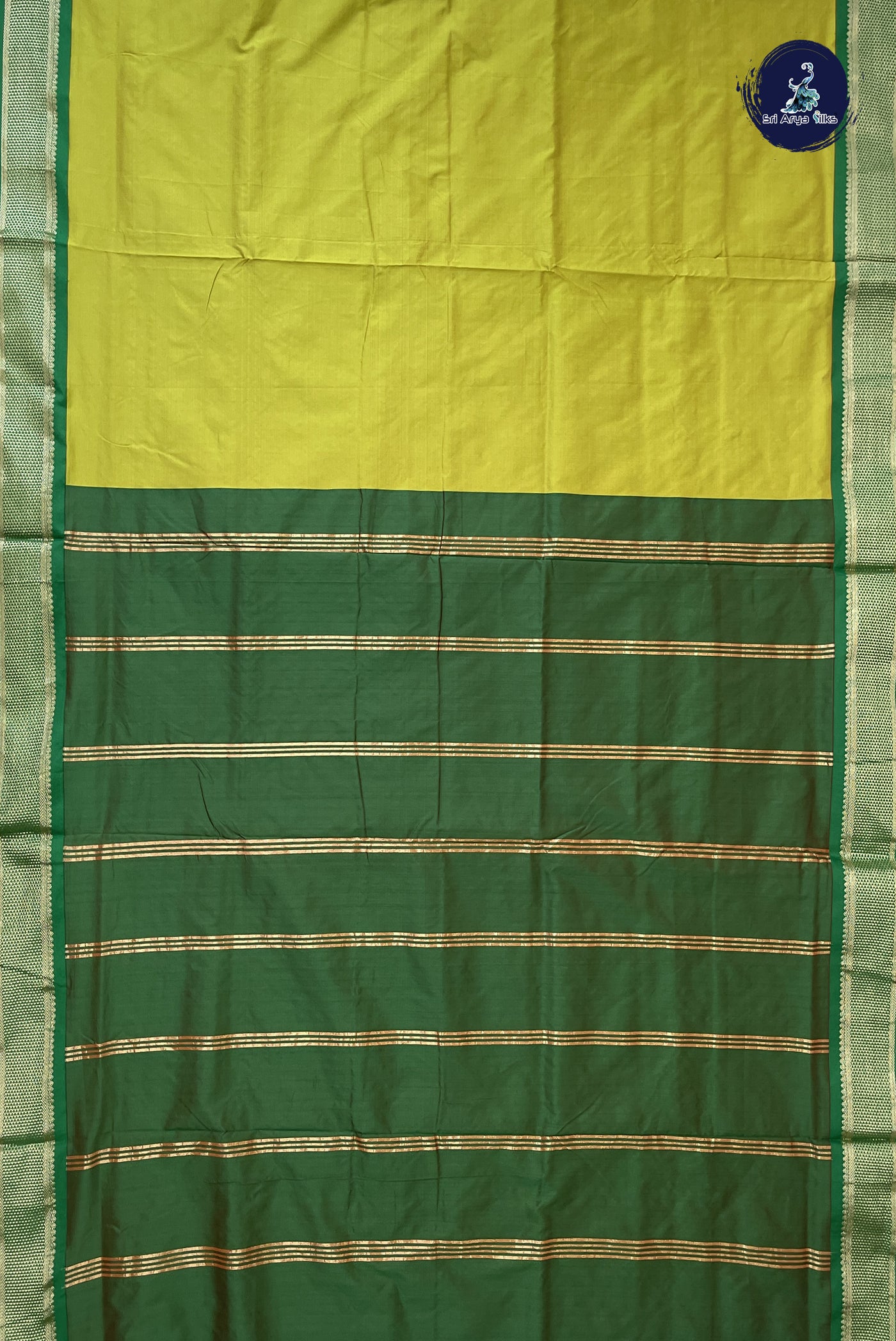 Lime Green Madisar Semi Silk Saree With Plain Pattern