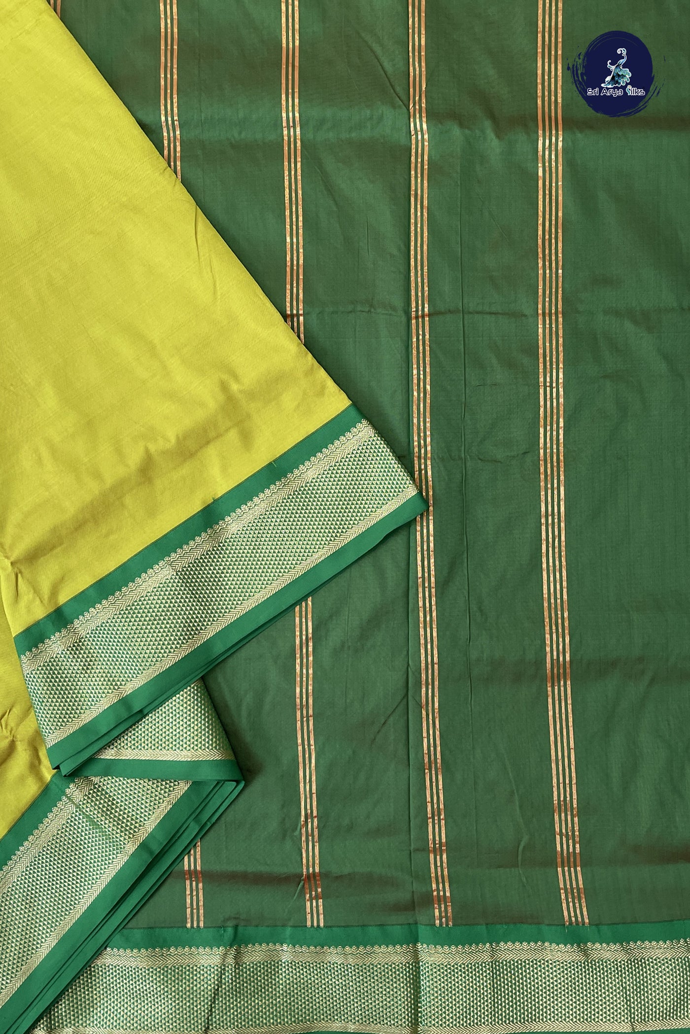 Lime Green Madisar Semi Silk Saree With Plain Pattern