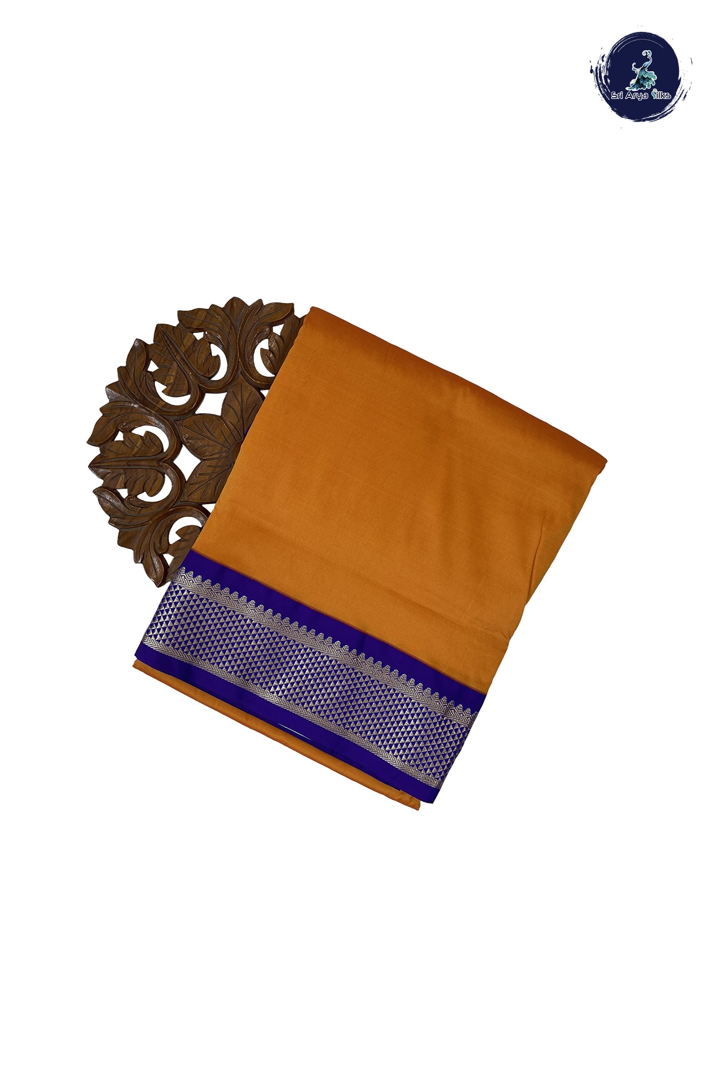 Yellowish Orange Madisar Semi Silk Saree With Plain Pattern