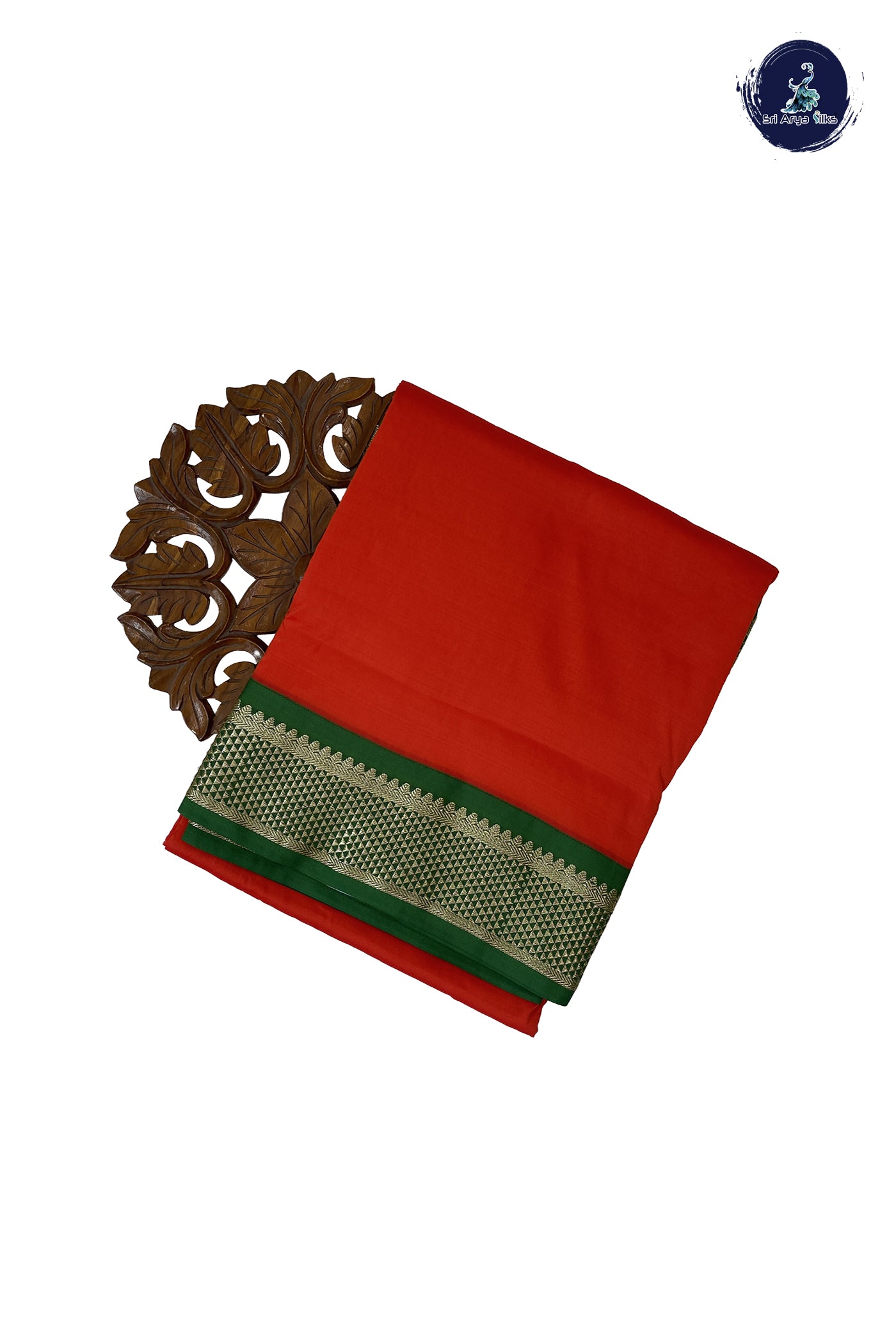 Reddish Orange Madisar Semi Silk Saree With Plain Pattern