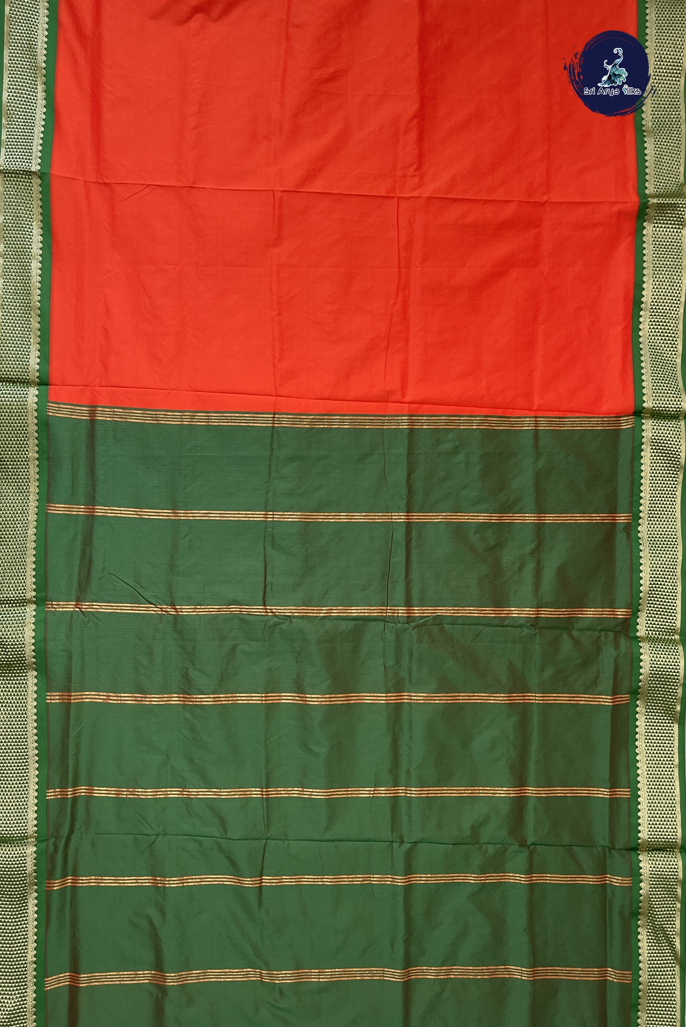 Reddish Orange Madisar Semi Silk Saree With Plain Pattern