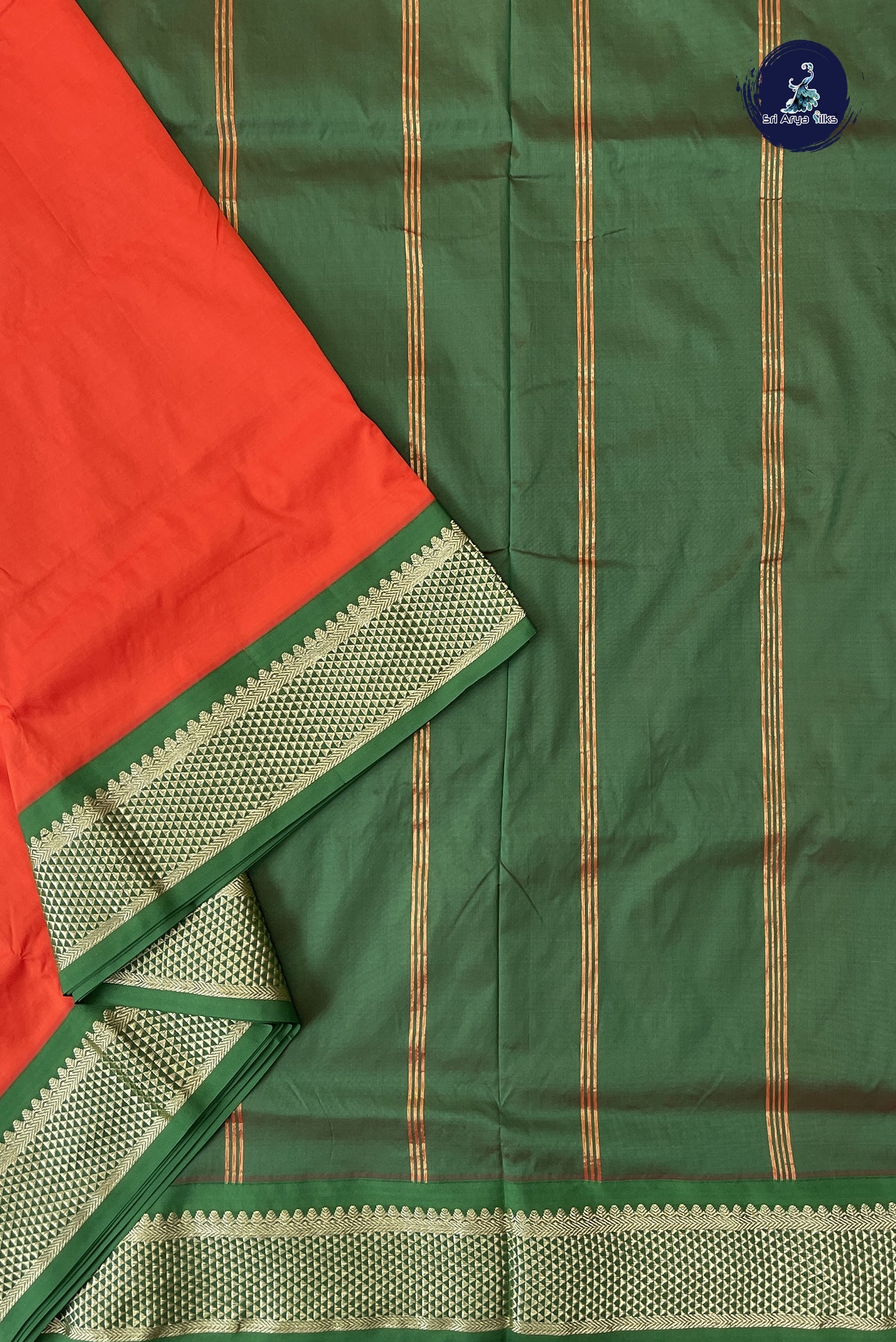 Reddish Orange Madisar Semi Silk Saree With Plain Pattern