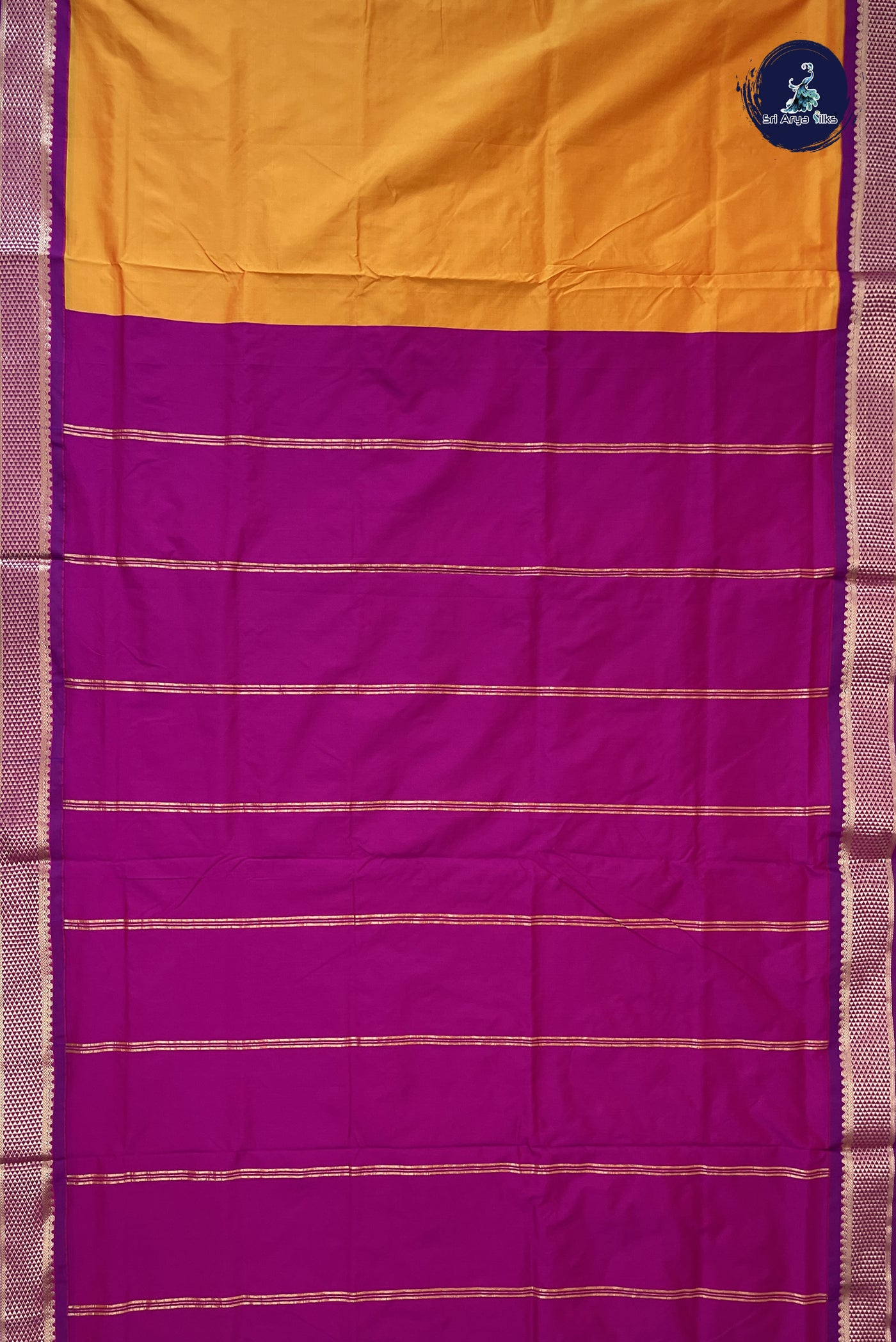 Yellowish Orange Madisar Semi Silk Saree With Plain Pattern