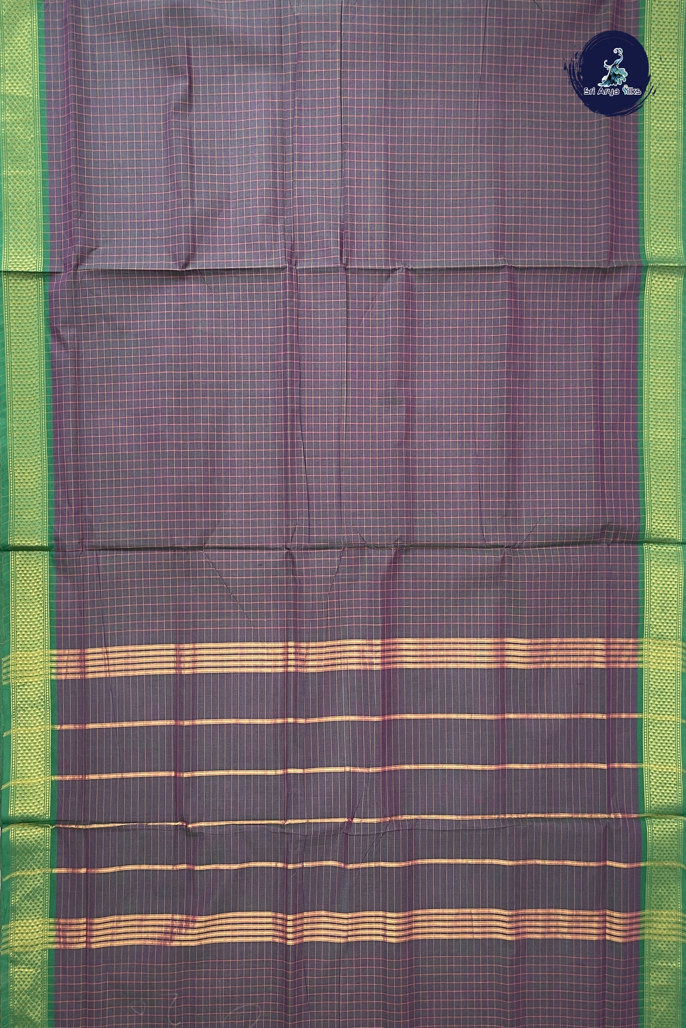Dual Tone Grey 10 Yards Madisar Cotton Saree With Checked Pattern