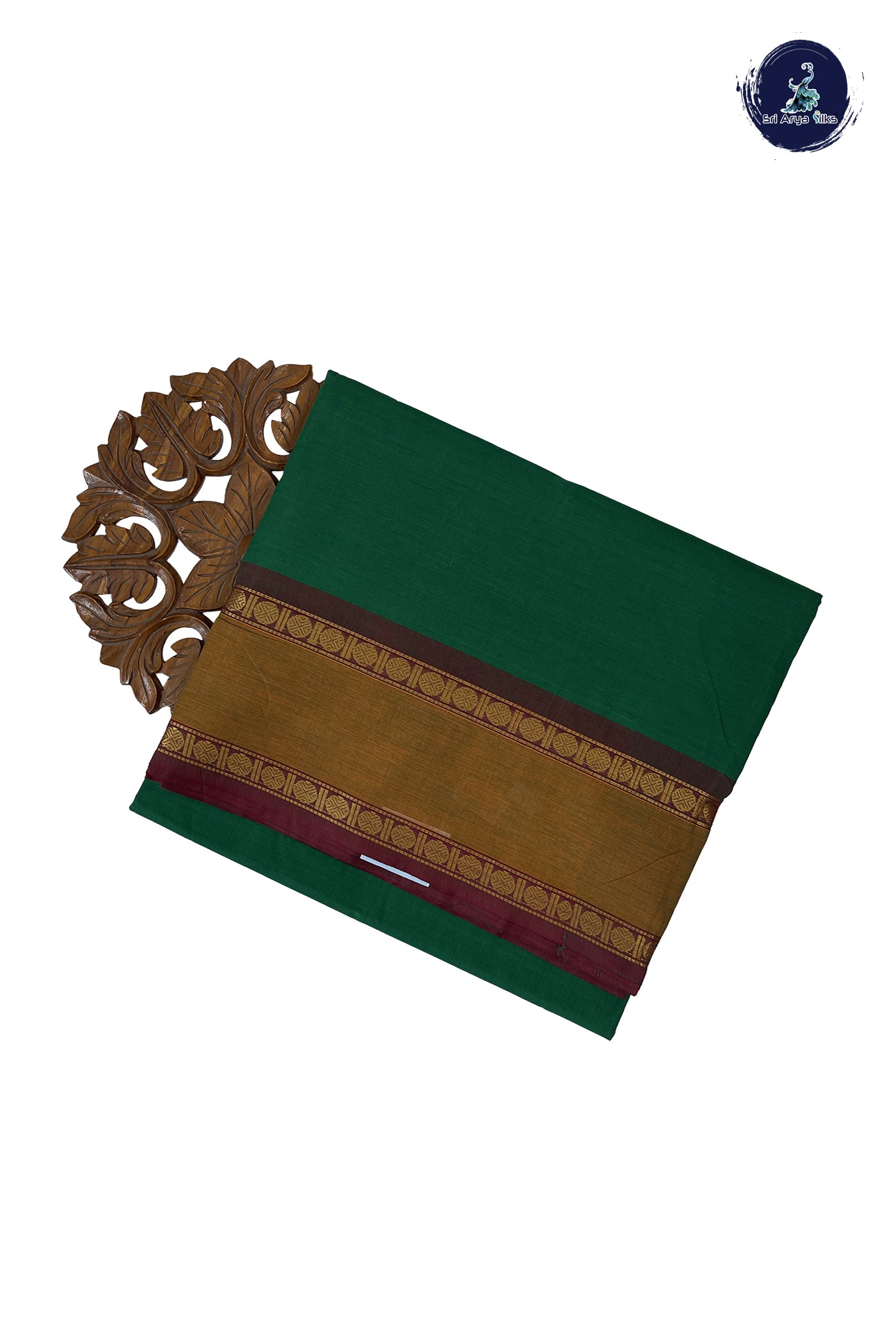 Green 10 Yards Madisar Cotton Saree With Plain Pattern