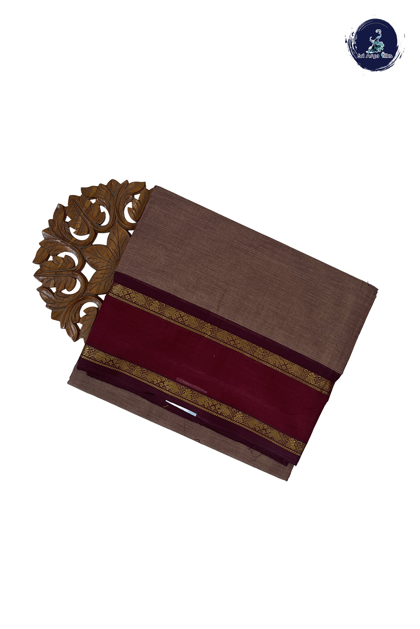 Light Brown 10 Yards Madisar Cotton Saree With Plain Pattern