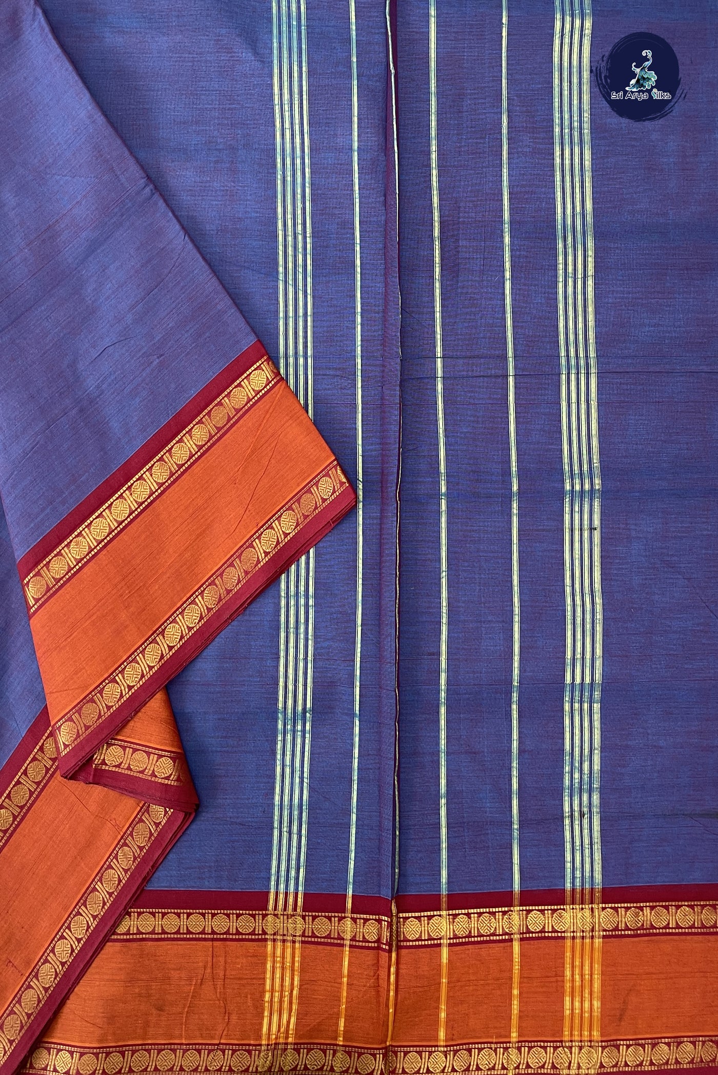 Dual Tone Blue 10 Yards Madisar Cotton Saree With Plain Pattern