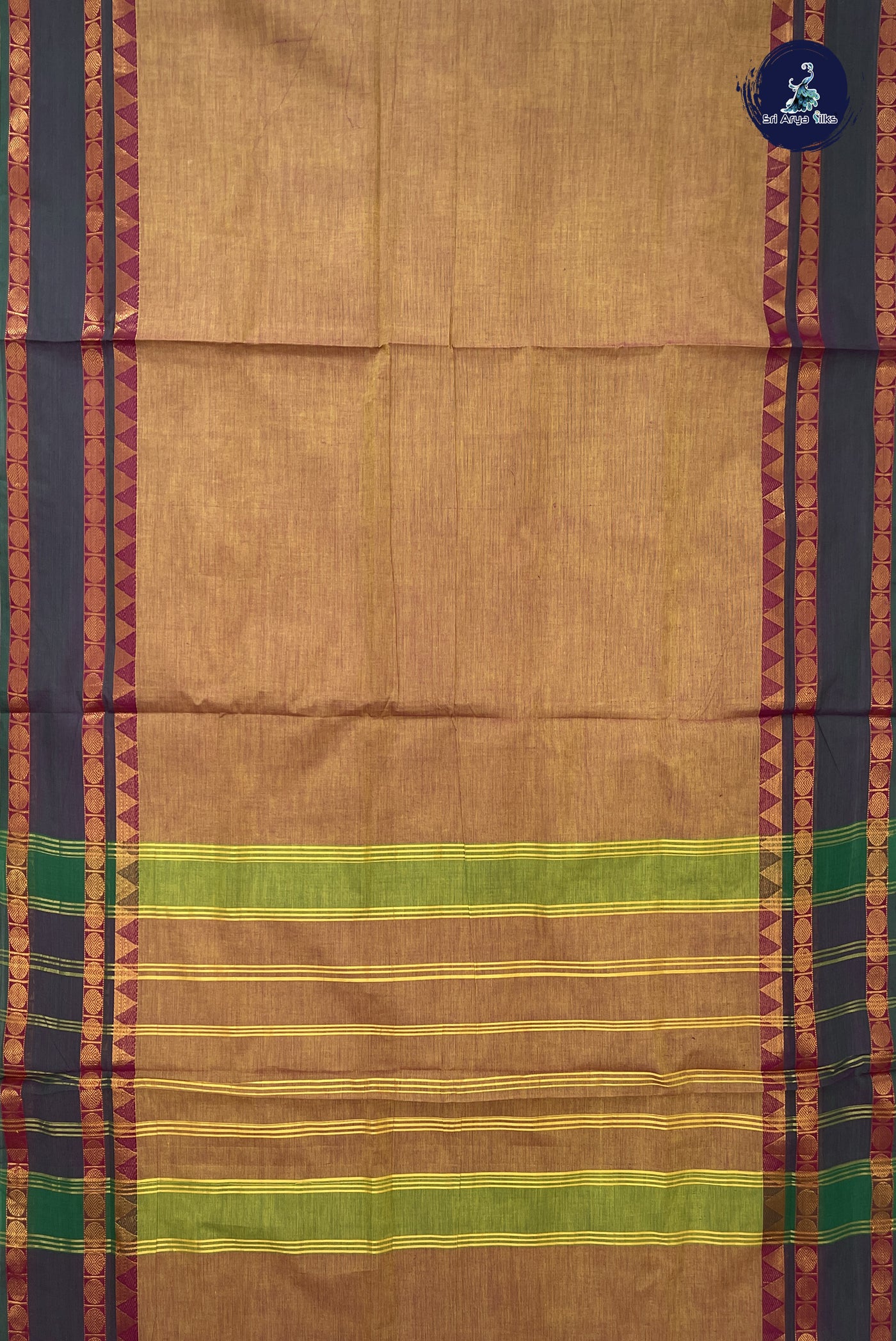 Mustard 10 Yards Madisar Cotton Saree With Plain Pattern