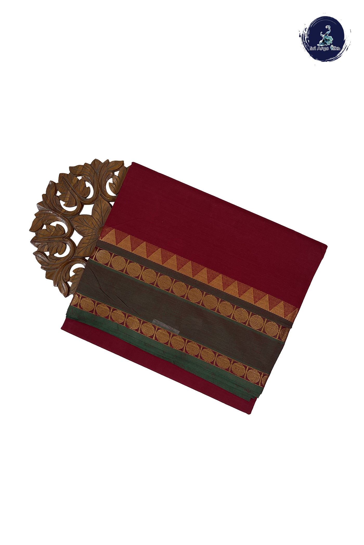 Maroon 10 Yards Madisar Cotton Saree With Plain Pattern