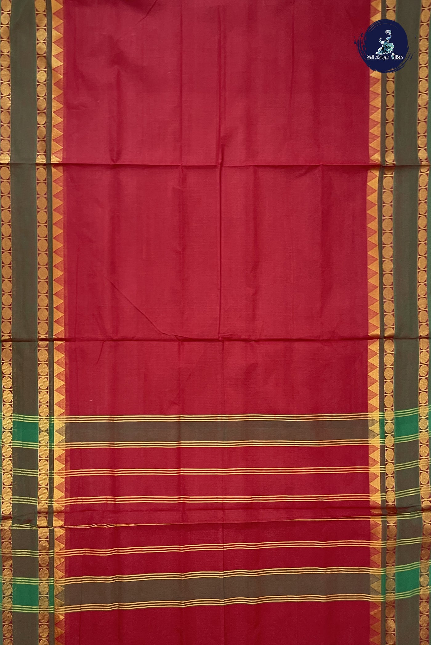 Maroon 10 Yards Madisar Cotton Saree With Plain Pattern