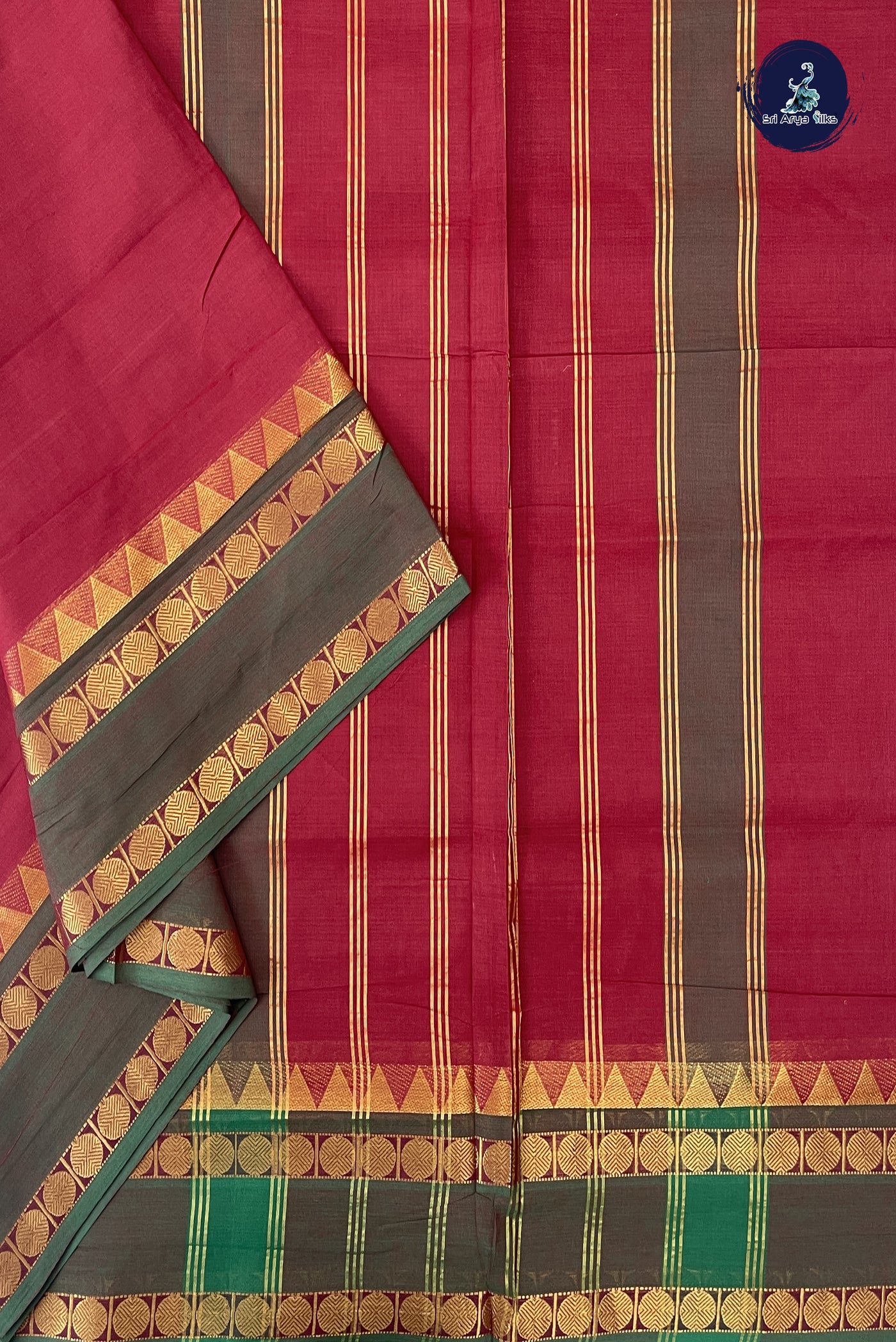 Maroon 10 Yards Madisar Cotton Saree With Plain Pattern