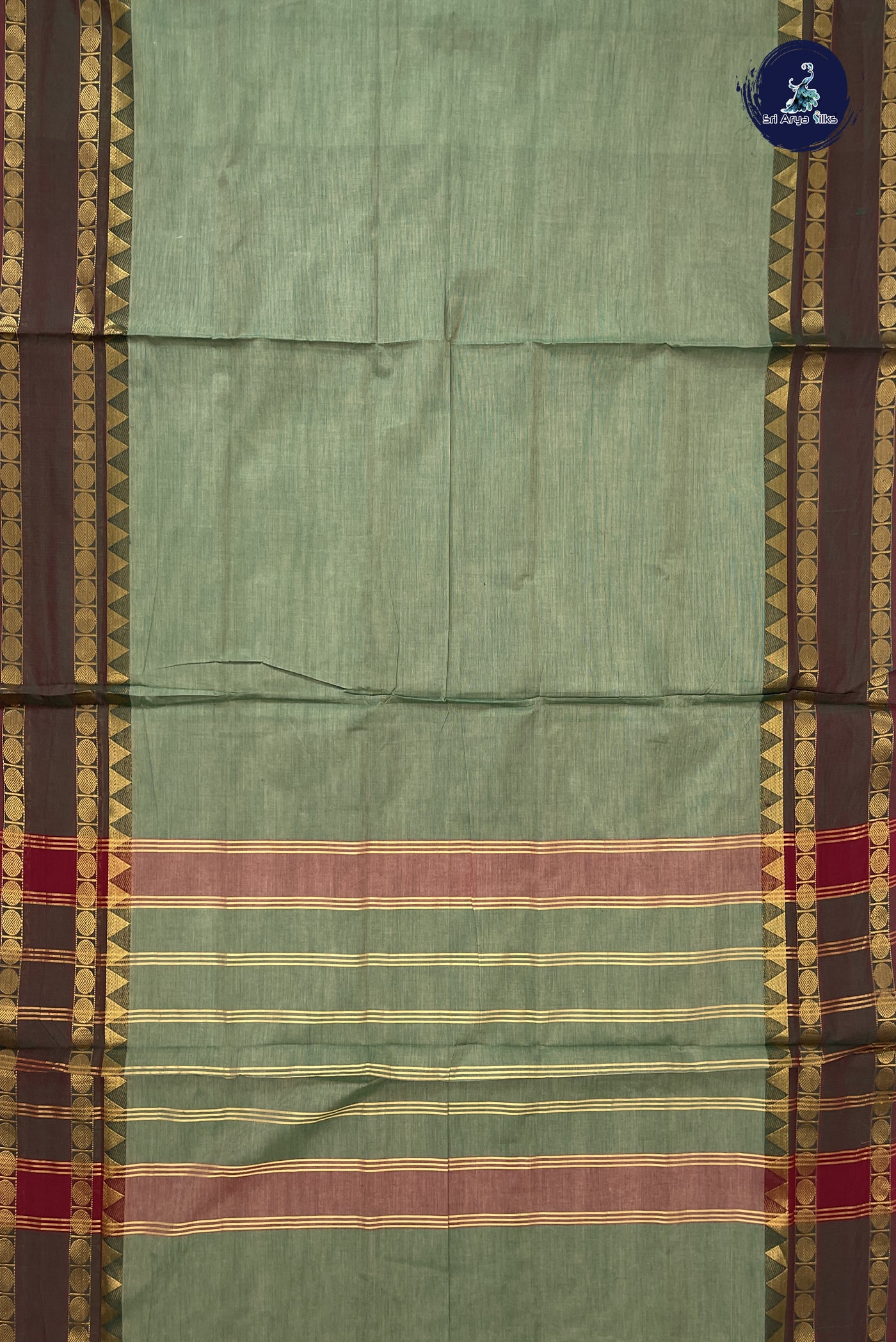 Pastel Green 10 Yards Madisar Cotton Saree With Plain Pattern