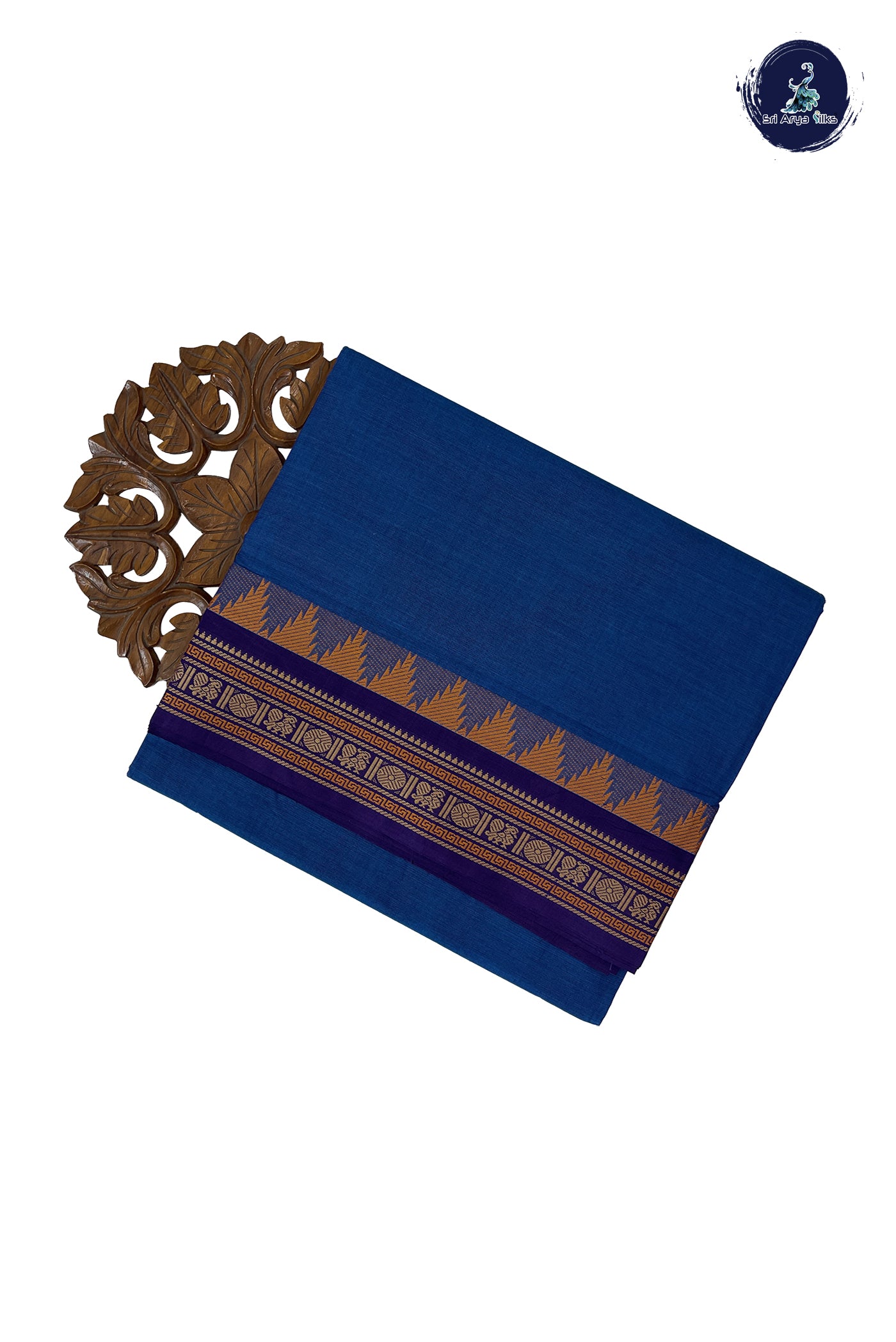 Blue 10 Yards Madisar Cotton Saree With Plain Pattern