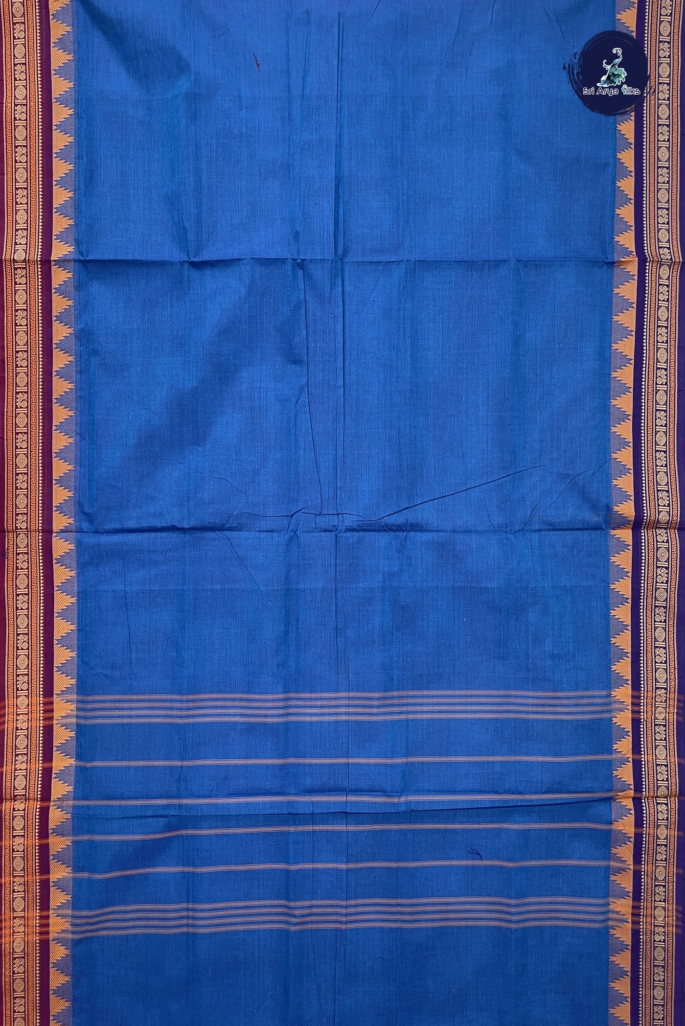 Blue 10 Yards Madisar Cotton Saree With Plain Pattern