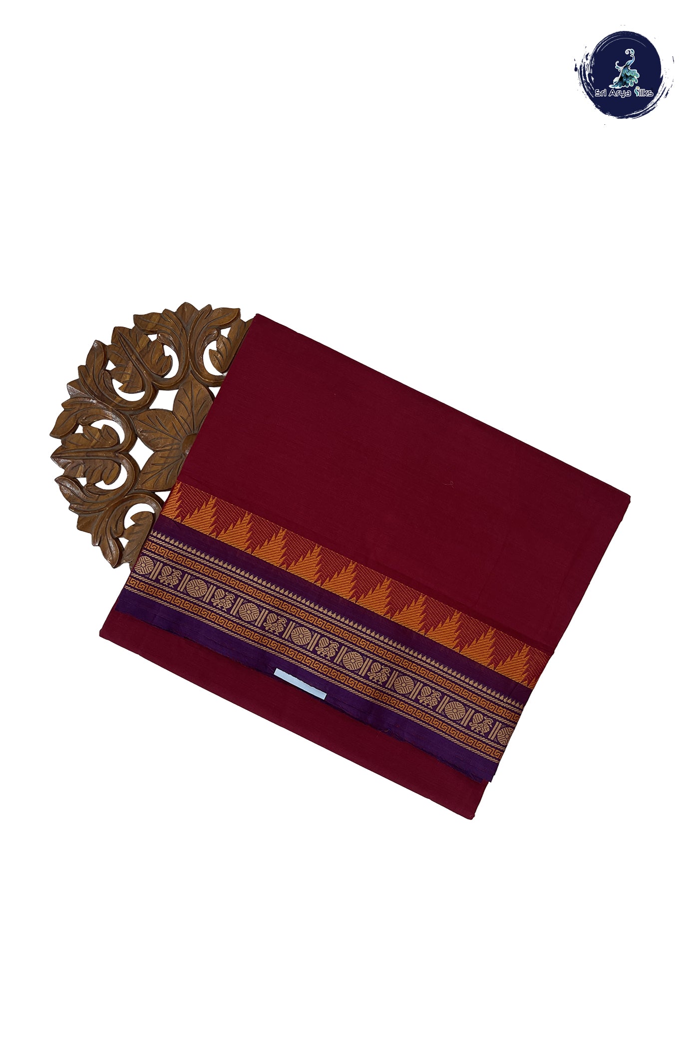 Maroon 10 Yards Madisar Cotton Saree With Plain Pattern