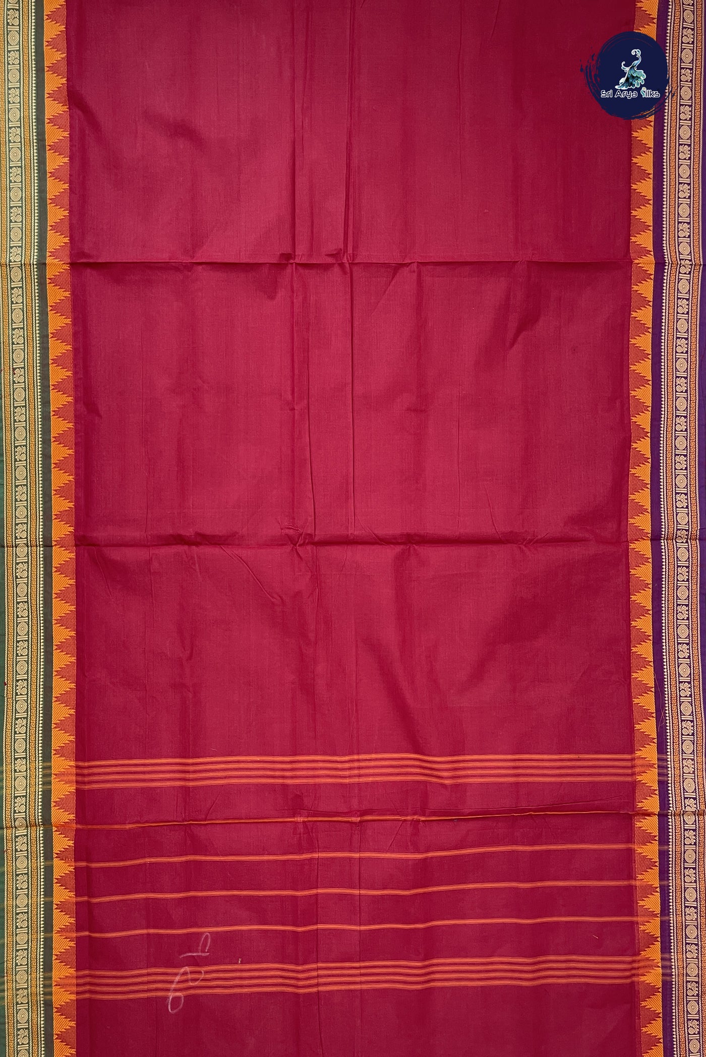 Maroon 10 Yards Madisar Cotton Saree With Plain Pattern