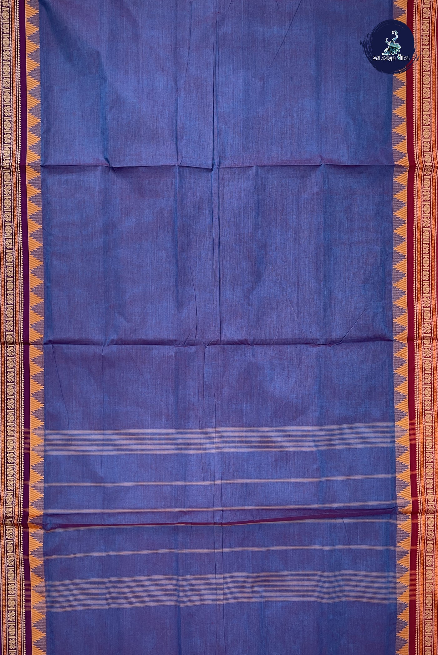 Dual Tone Blue 10 Yards Madisar Cotton Saree With Plain Pattern