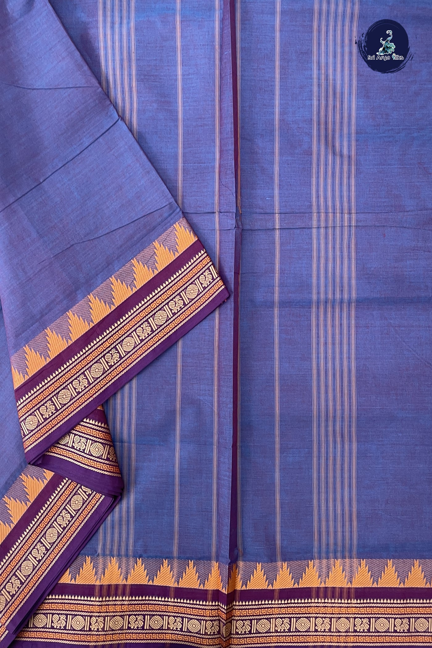 Dual Tone Blue 10 Yards Madisar Cotton Saree With Plain Pattern