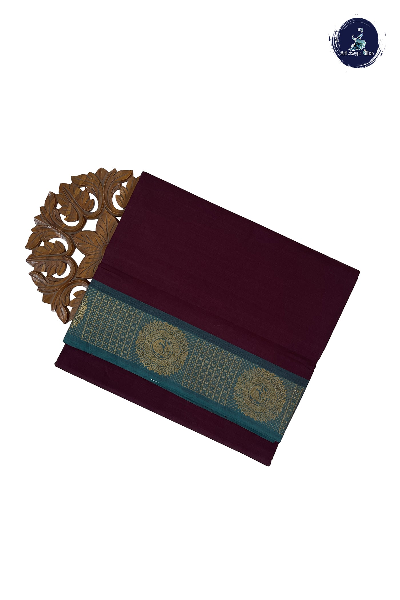 Brown 10 Yards Madisar Cotton Saree With Plain Pattern