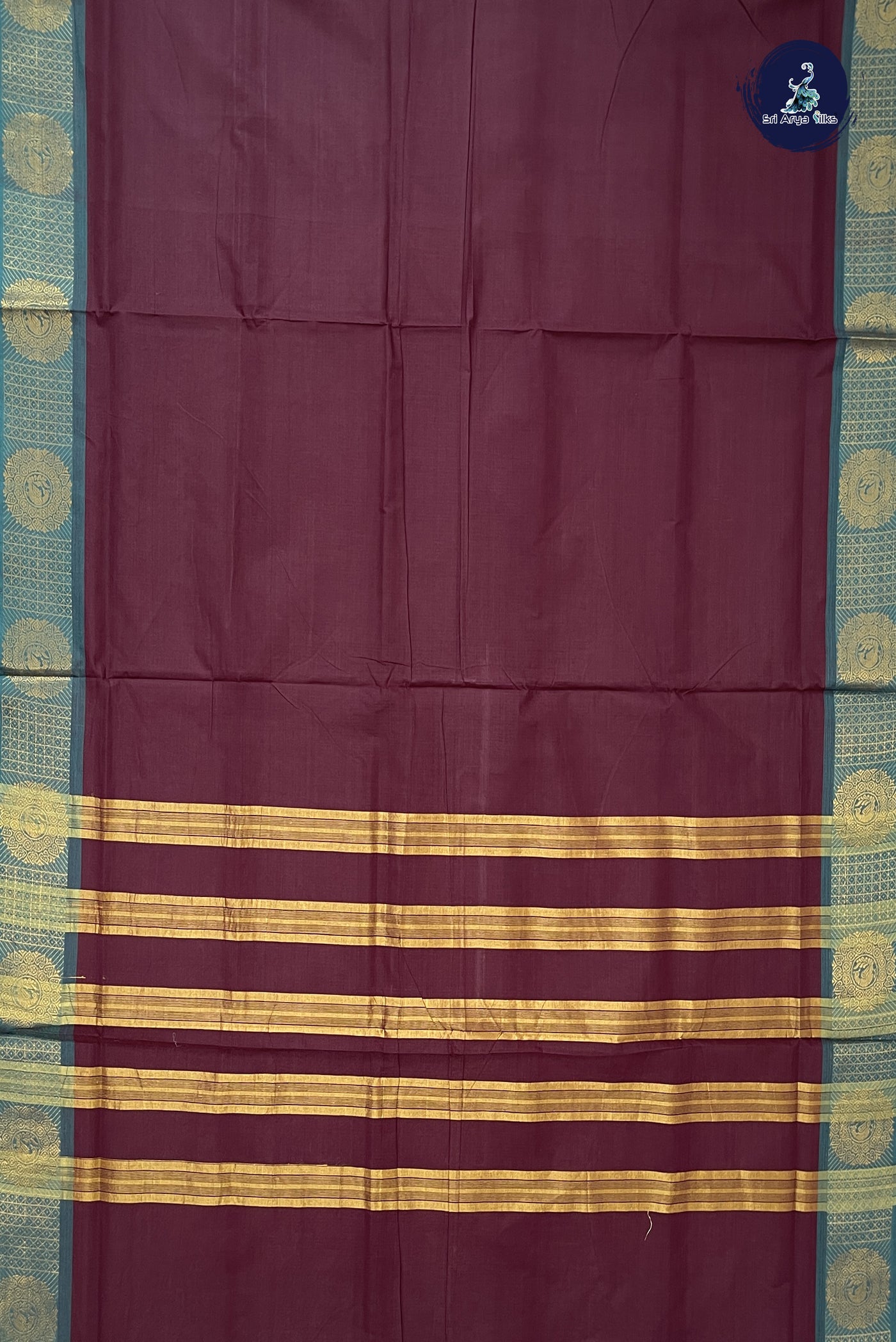Brown 10 Yards Madisar Cotton Saree With Plain Pattern