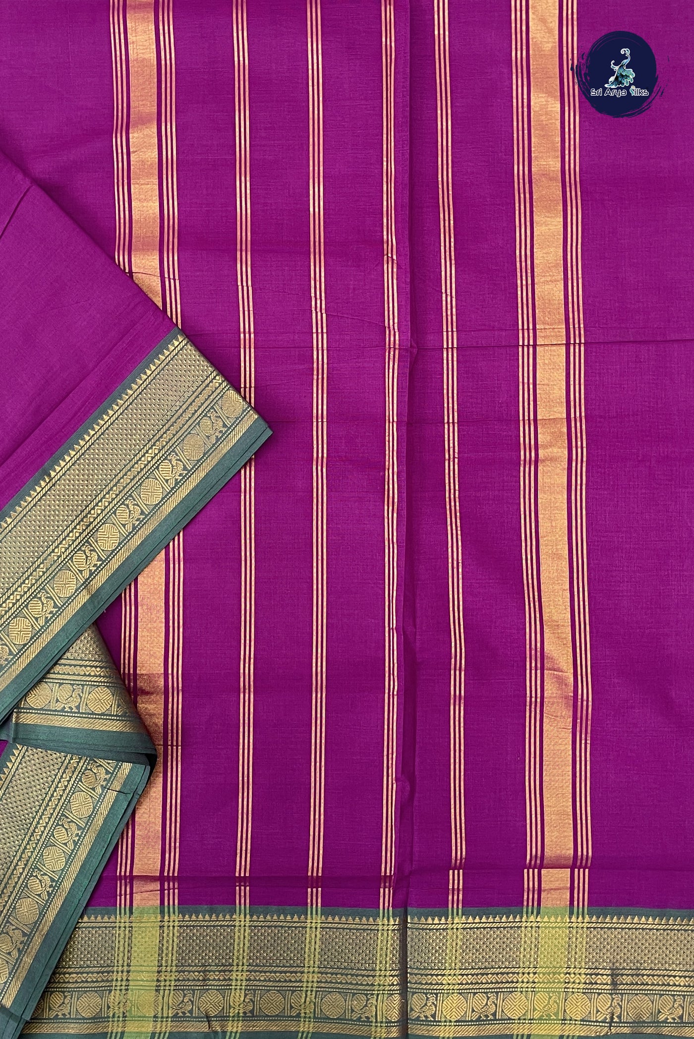 Magenta 10 Yards Madisar Cotton Saree With Plain Pattern