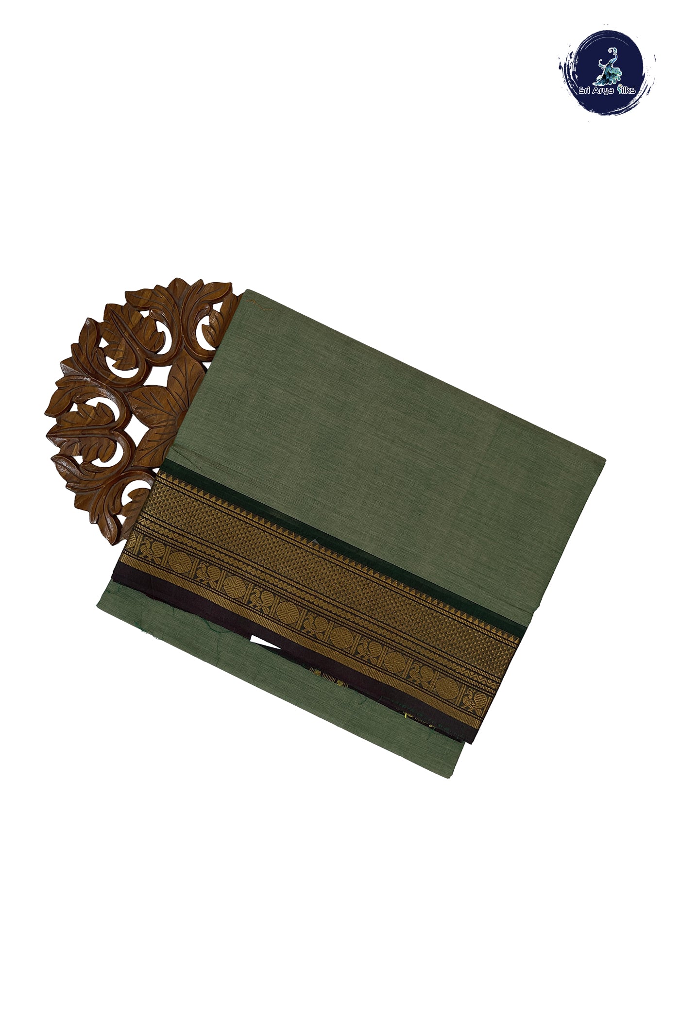 Pastel Green 10 Yards Madisar Cotton Saree With Plain Pattern