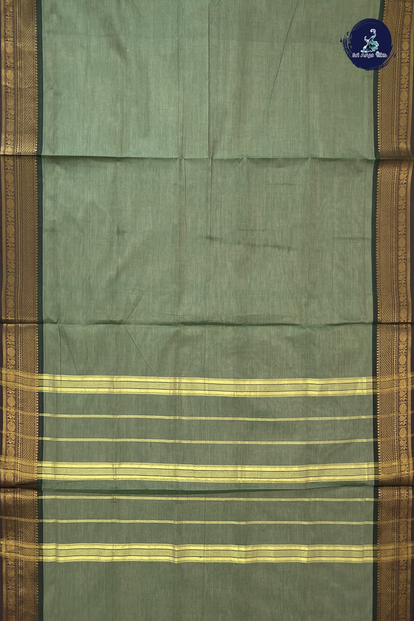 Pastel Green 10 Yards Madisar Cotton Saree With Plain Pattern