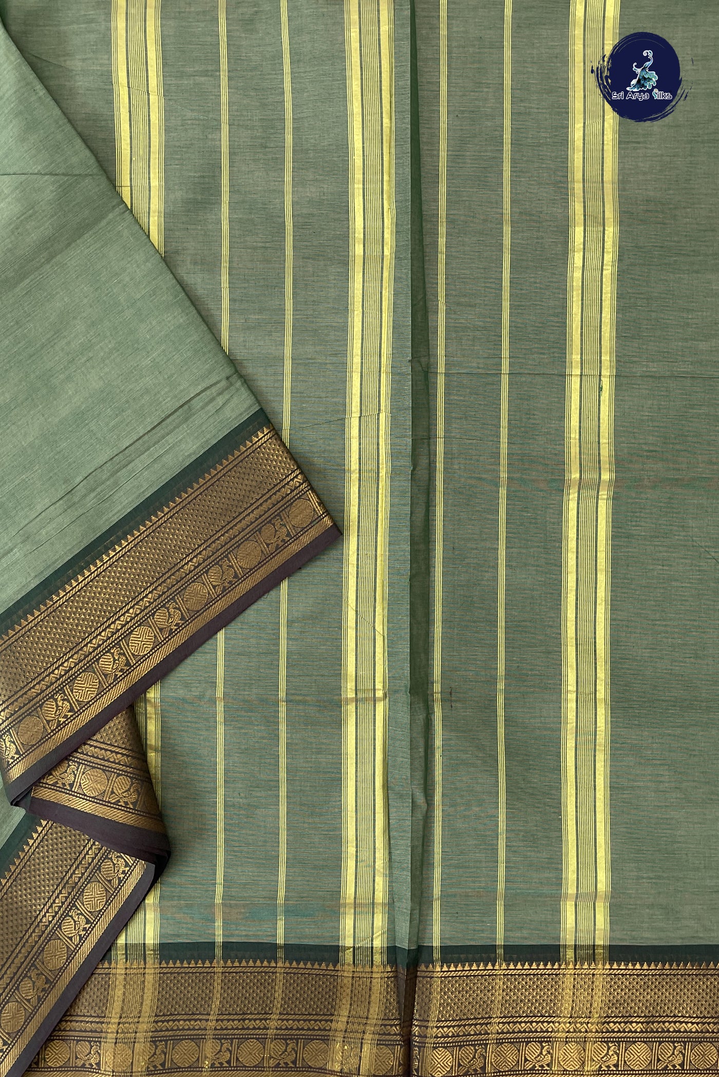 Pastel Green 10 Yards Madisar Cotton Saree With Plain Pattern