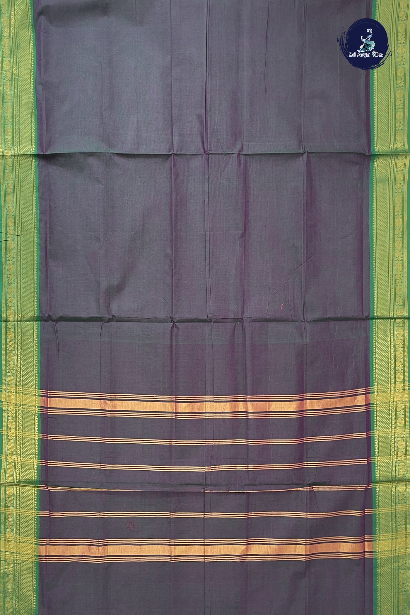 Dual Tone Green 10 Yards Madisar Cotton Saree With Plain Pattern