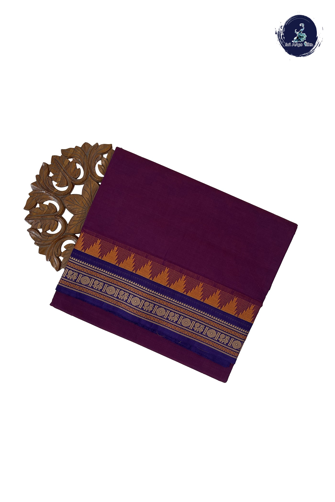 Burgundy 10 Yards Madisar Cotton Saree With Plain Pattern