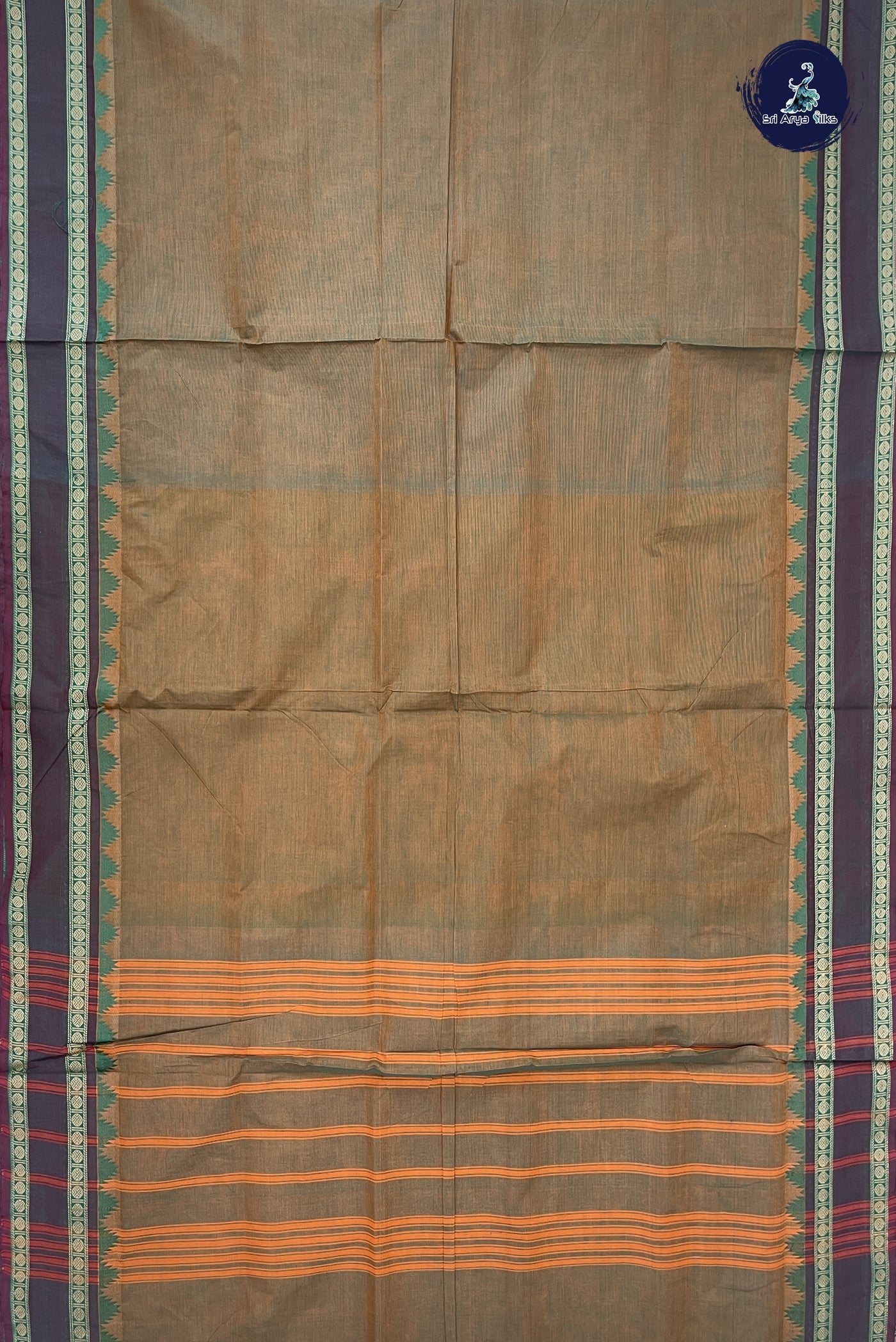 Yellowish Green 10 Yards Madisar Cotton Saree With Plain Pattern