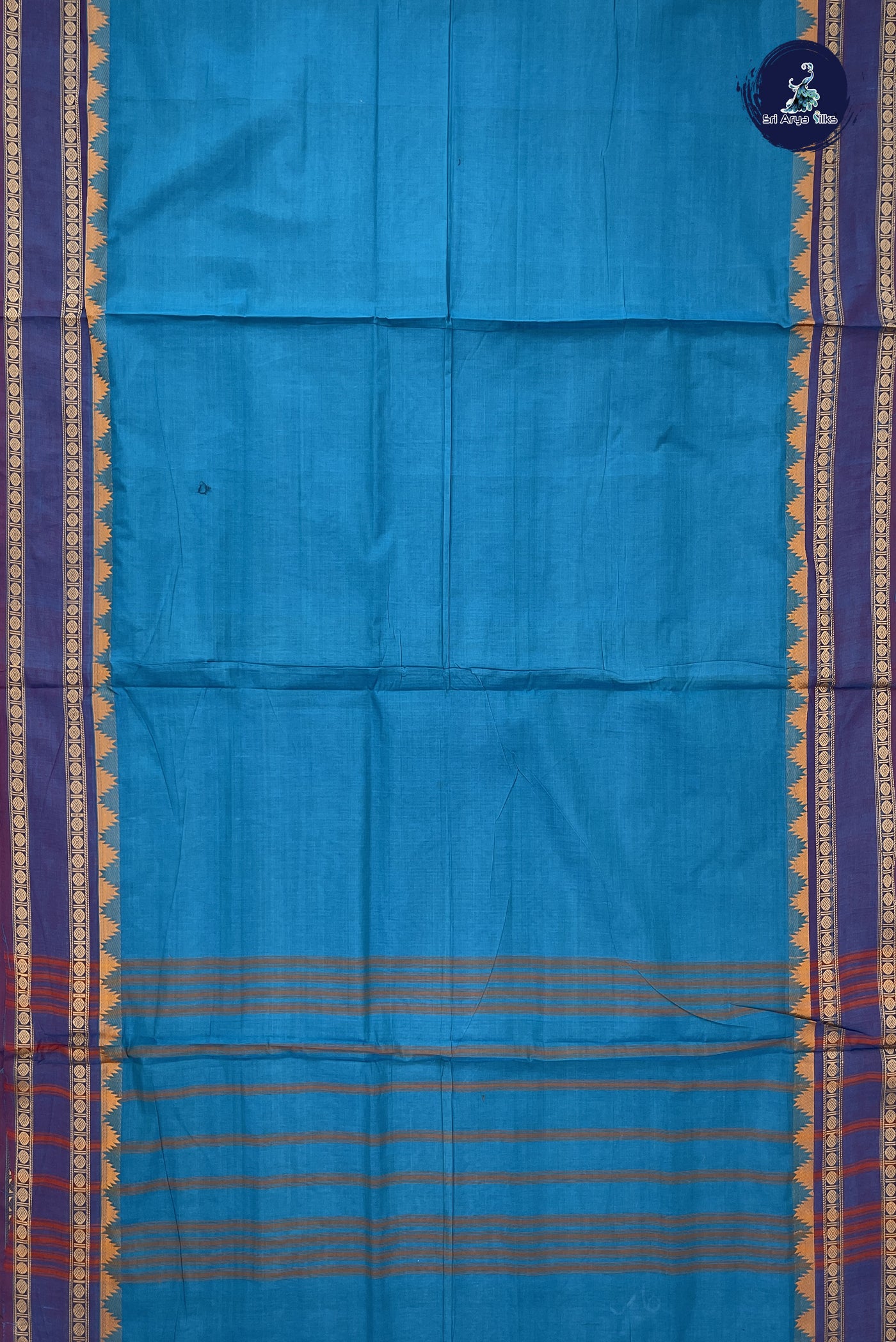 Blue 10 Yards Madisar Cotton Saree With Plain Pattern