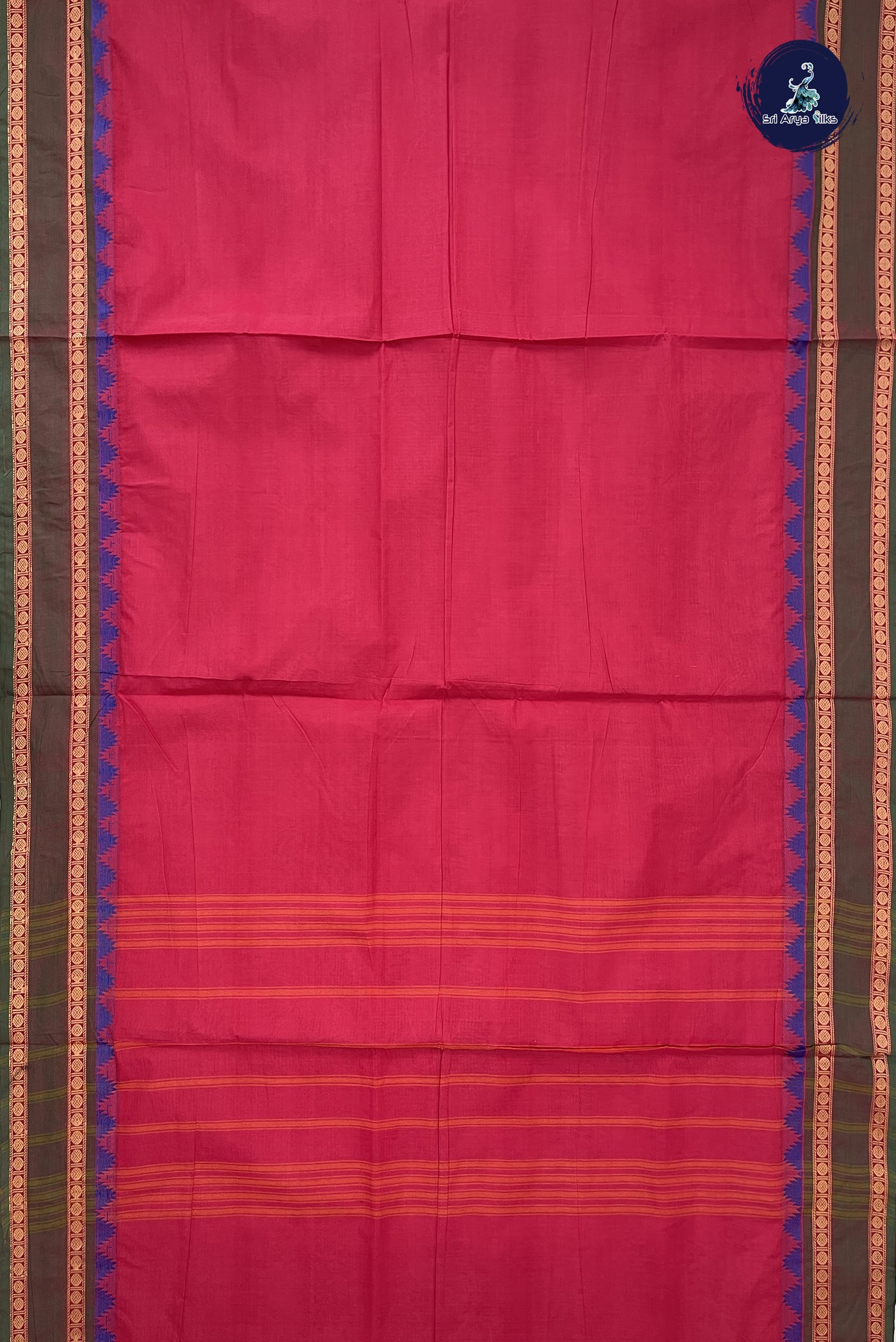 Red 10 Yards Madisar Cotton Saree With Plain Pattern