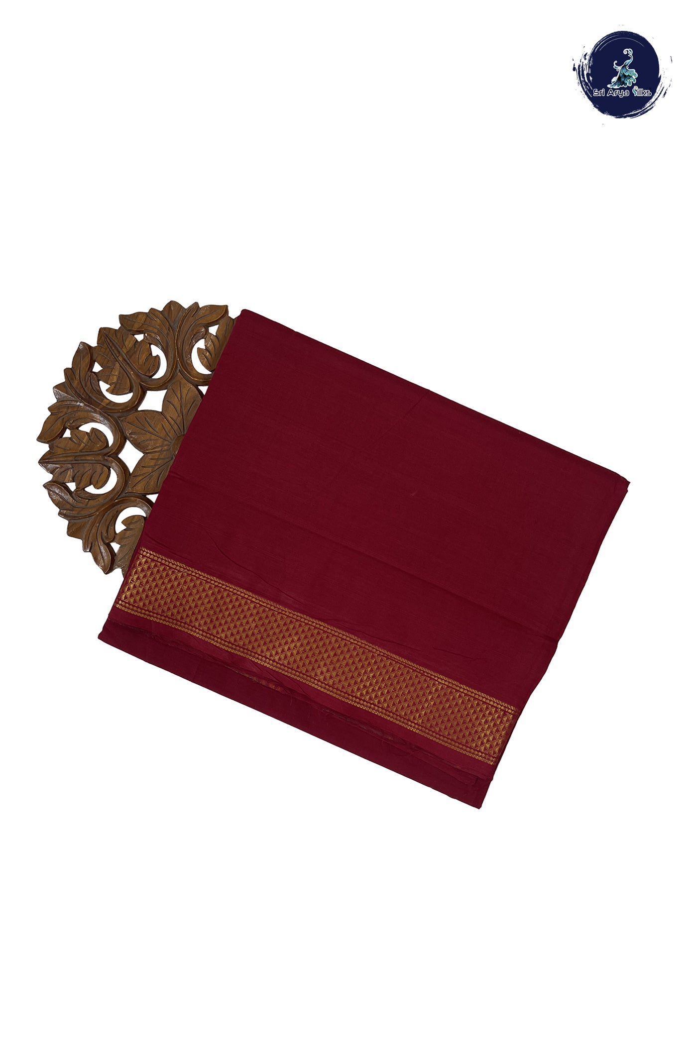 Maroon 10 Yards Madisar Cotton Saree With Plain Pattern