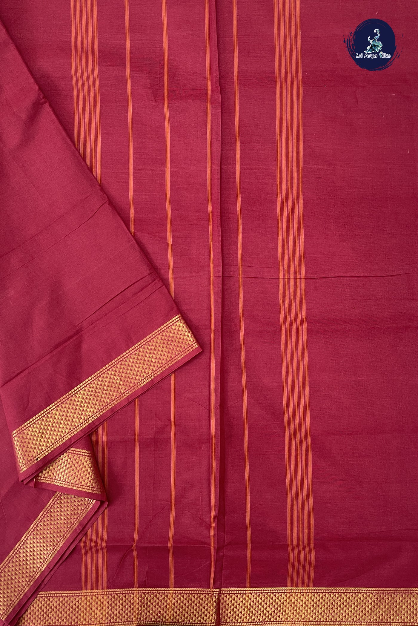 Maroon 10 Yards Madisar Cotton Saree With Plain Pattern